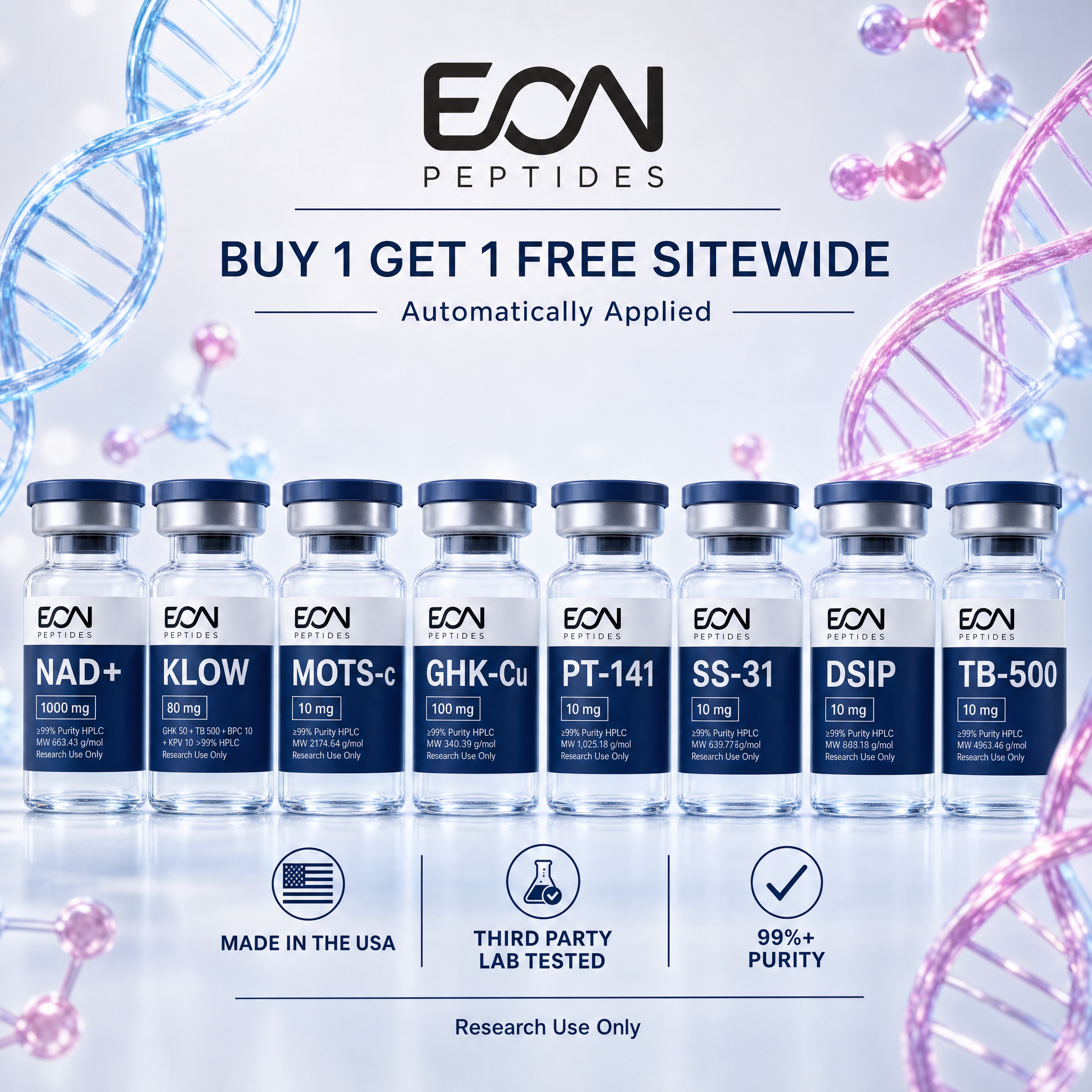 Eon Peptides Facebook ad from Aug 1, 2026