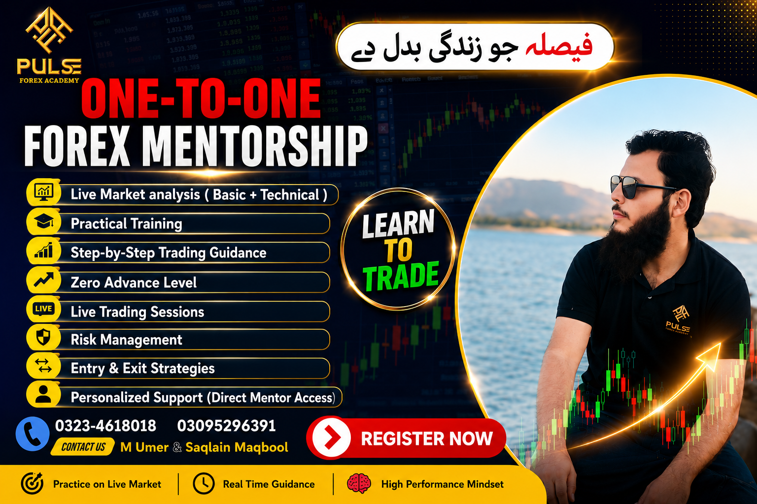 Pulse Forex Academy Facebook ad: One-to-One Forex Mentorship.