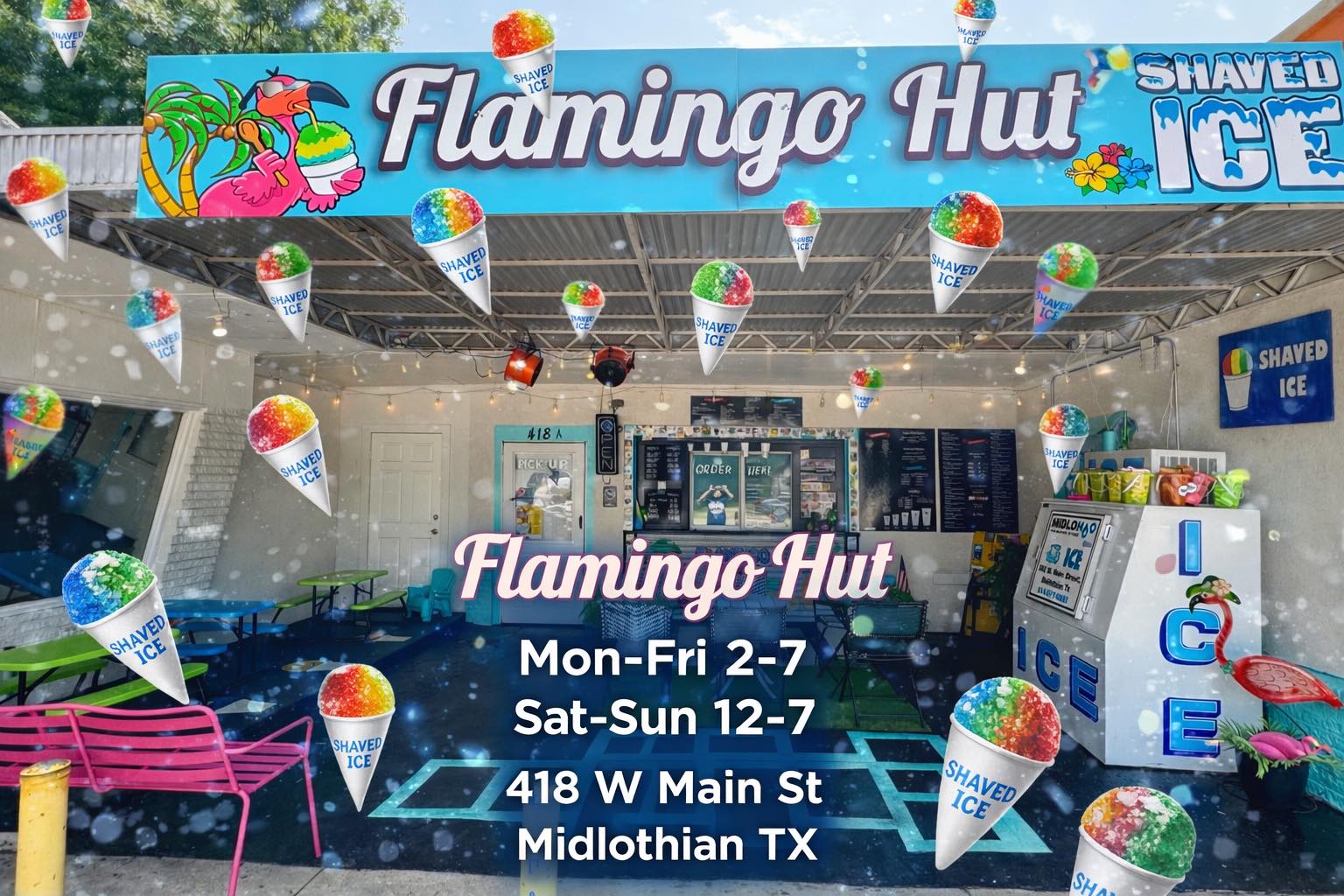 Flamingo Hut-Shaved Ice Facebook ad: WE NEED MORE FOLLOWERS
