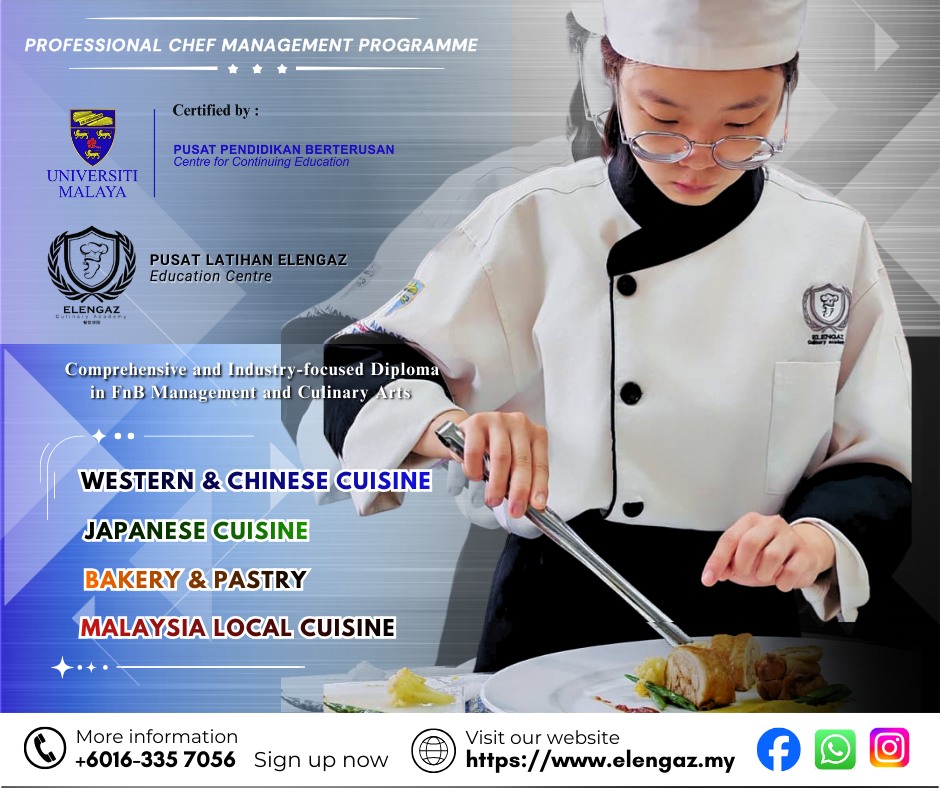 Elengaz Culinary Academy Facebook ad: Certified by University of Malaya