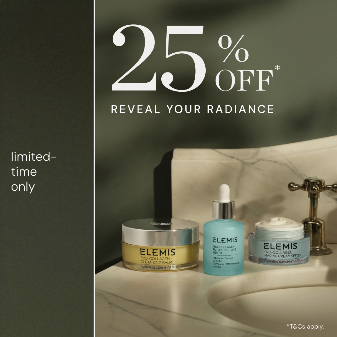 Elemis Facebook ad: 25% off: reveal your radiance