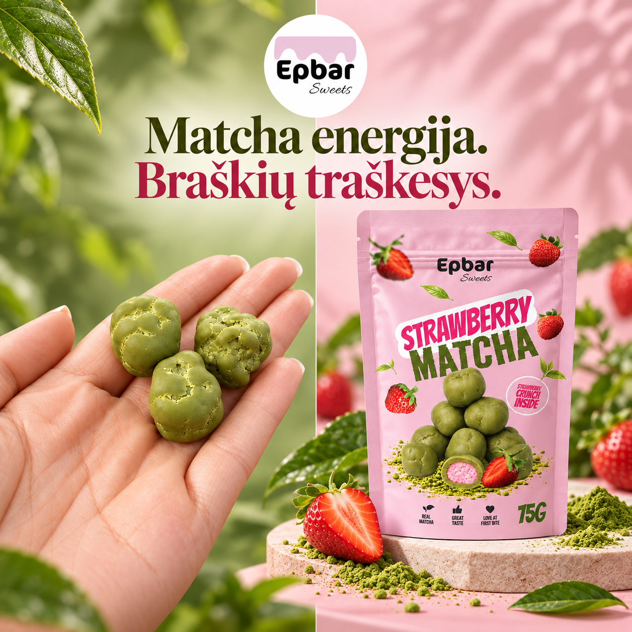 EPBAR Facebook ad: Matcha energija viename kąsnyje