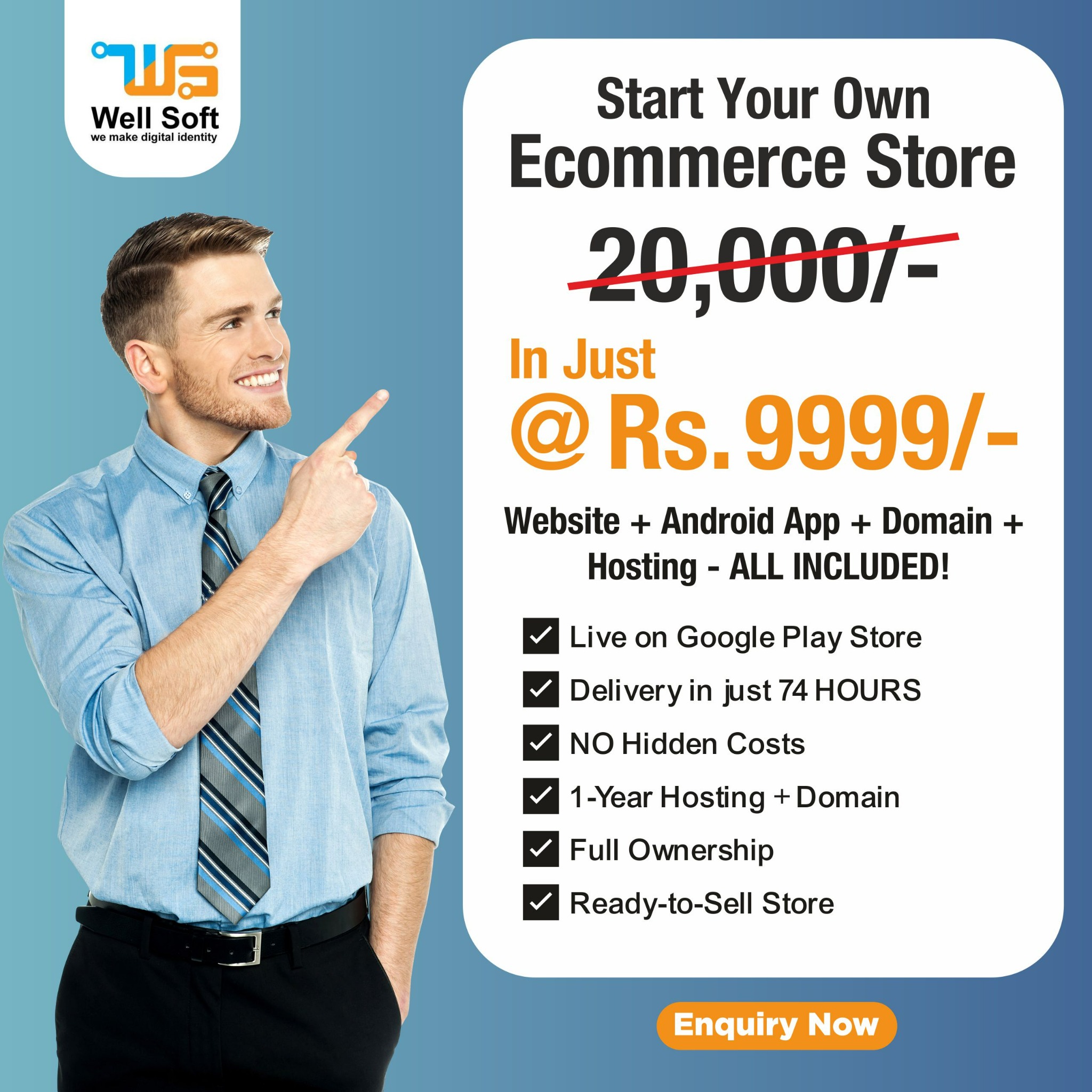Wellsoft It Solutions Facebook ad: ₹9999 Ecommerce Startup Kit, Website + App + Hosting!