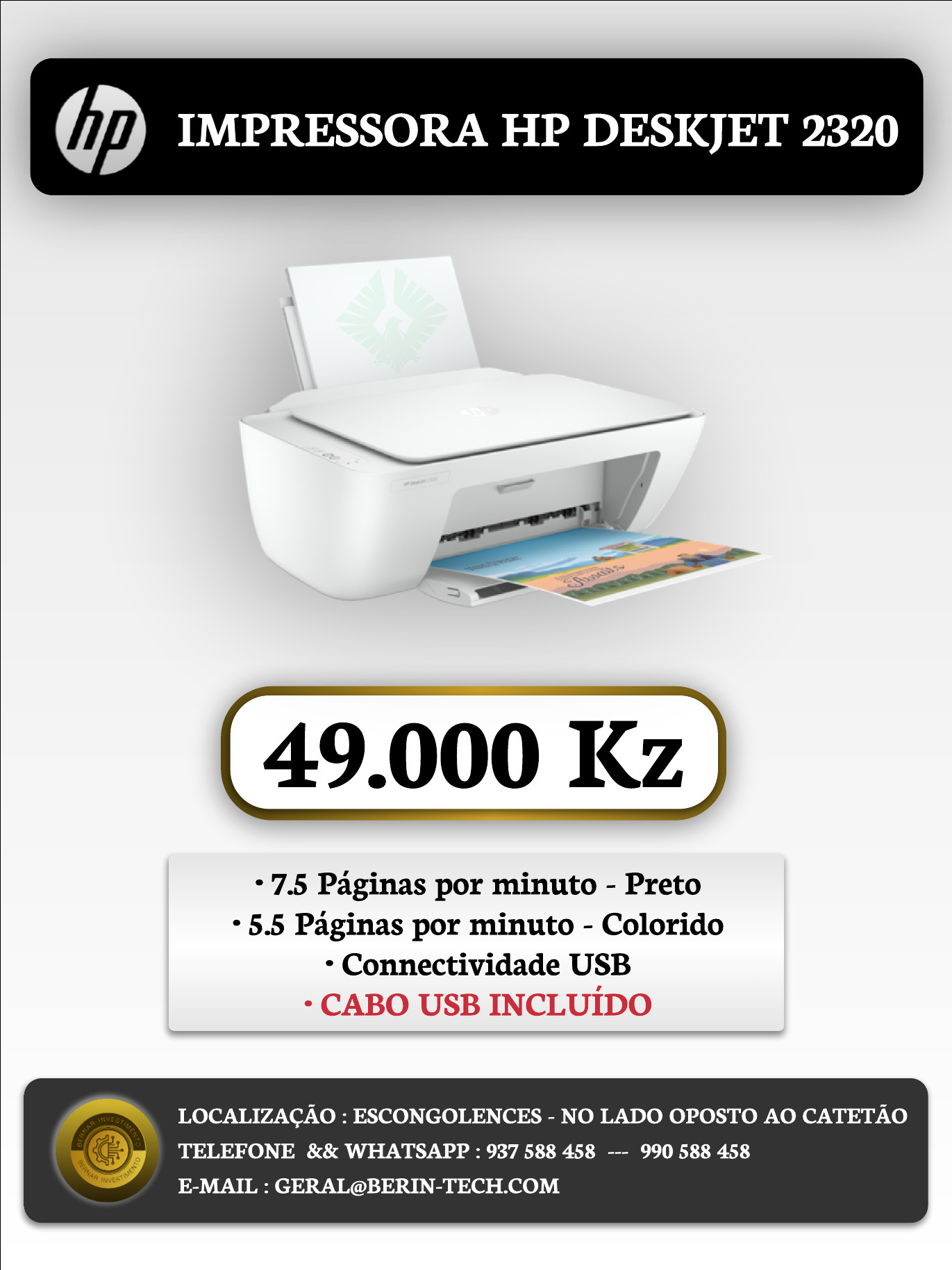 Berin Tech Facebook ad: Impressora HP DeskJet 2320, A Melhor Opção Custo-Benefício!