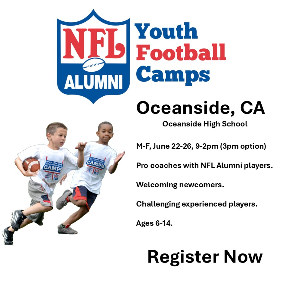 California NFL Alumni Youth Football Camps Facebook ad: Oceanside area families, now a full-day football camp…
