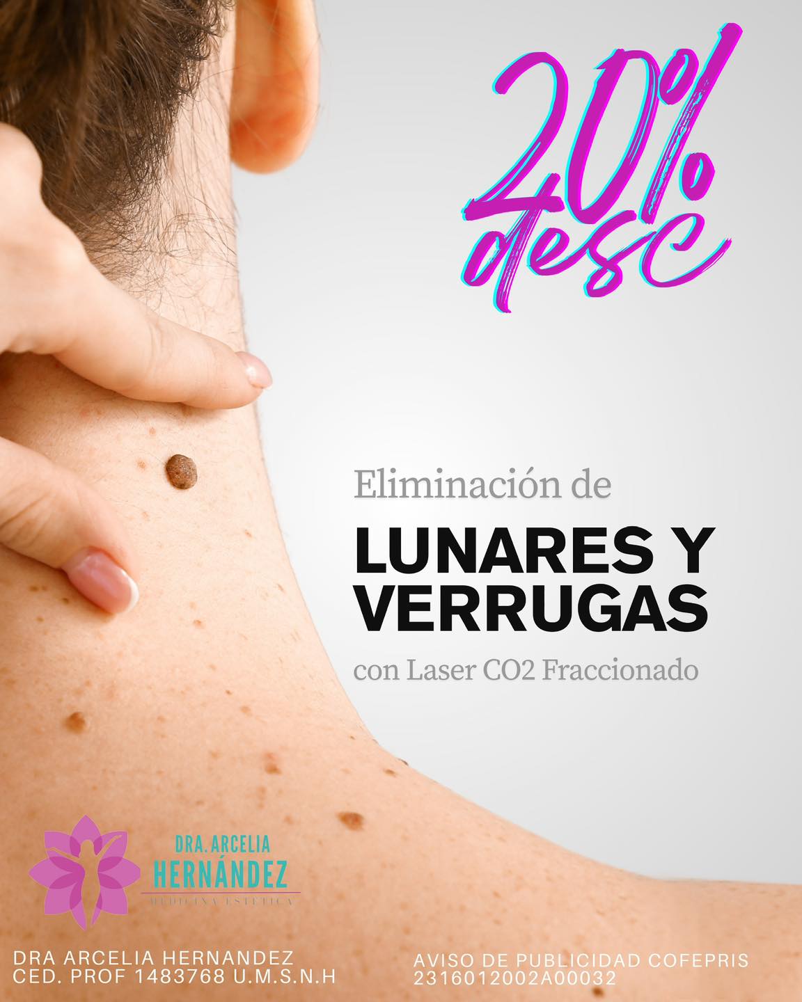 Dra. Arcelia Hernández Facebook ad: ¡20% de descuento en nuestro servicio de eliminación…