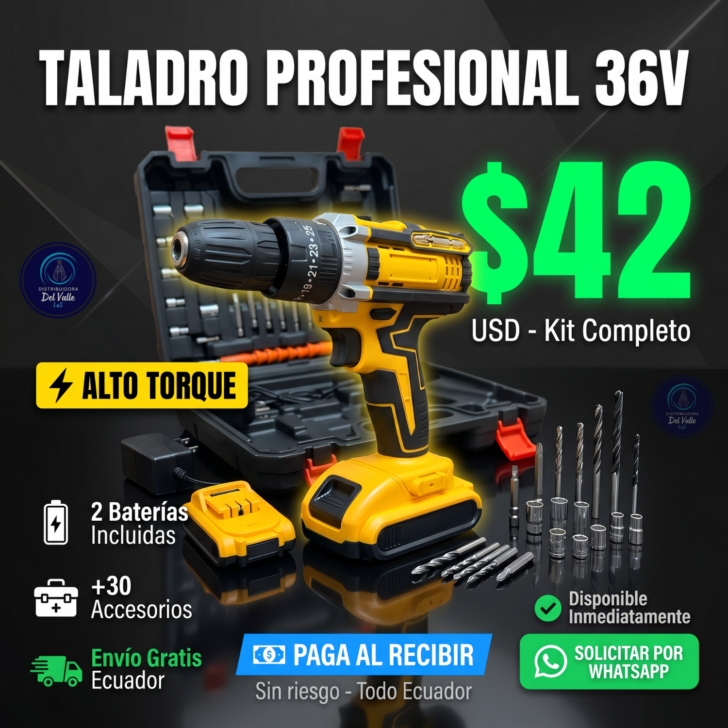 Distribuidoradelvallels Facebook ad: Taladro 36V Alto Torque: $42