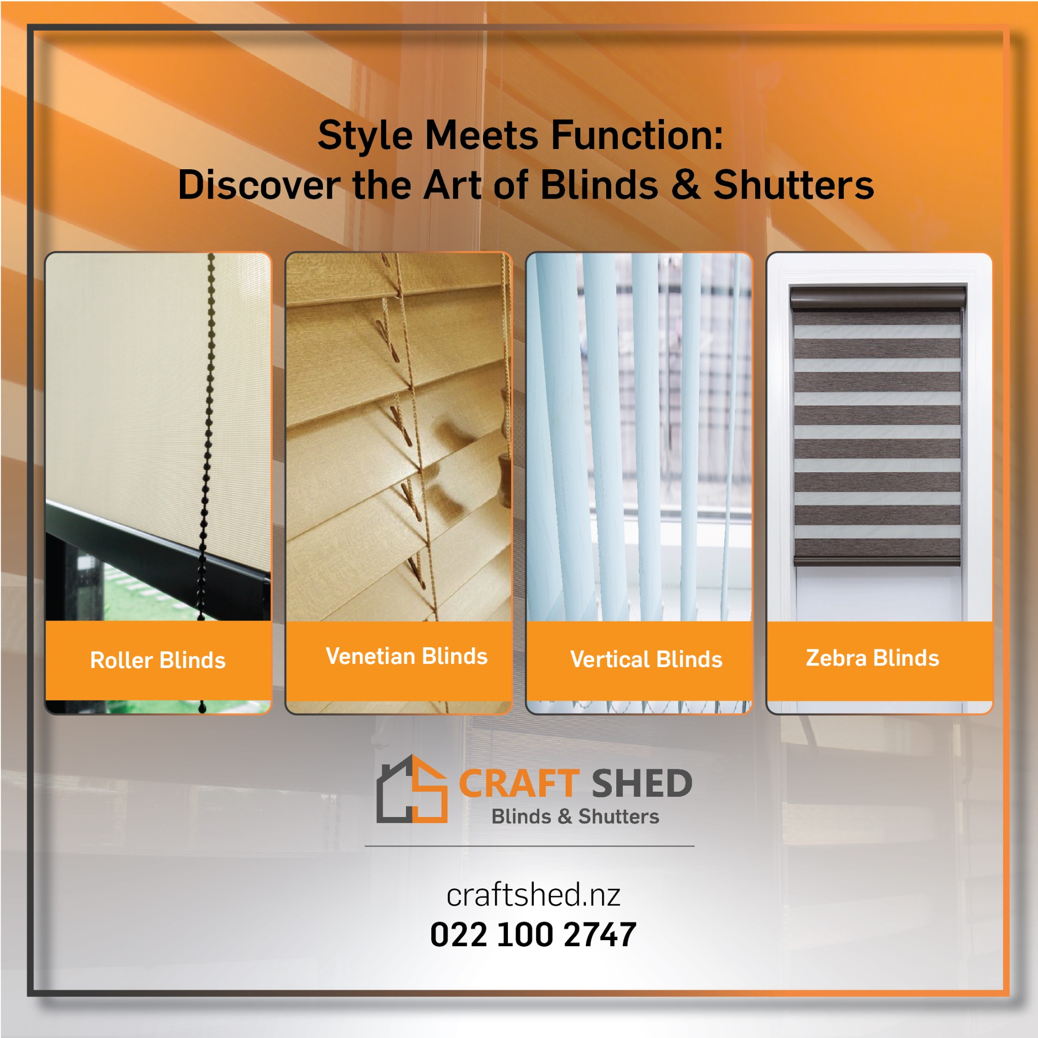 Craft Shed Blinds & Shutters Auckland Facebook ad: Premium Indoor Blinds