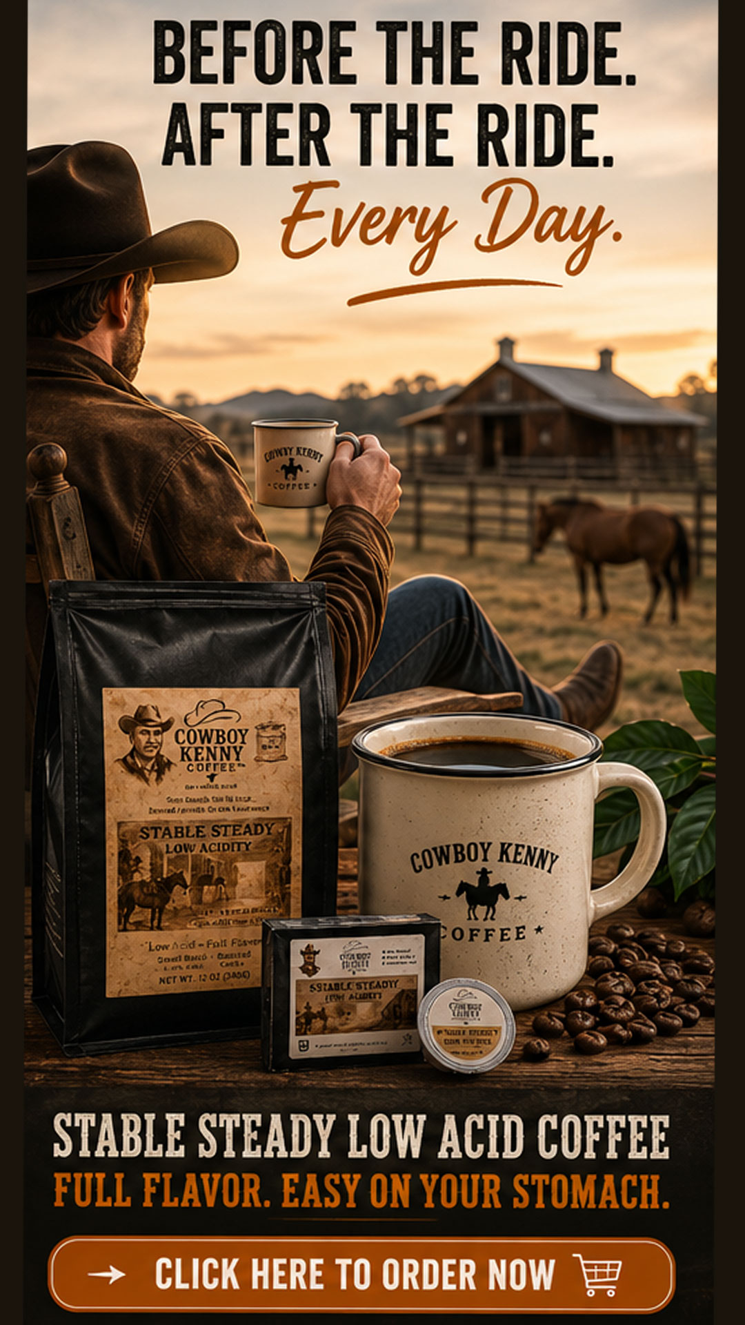 Cowboykennycoffee Facebook ad: Full Flavor. Without the Burn.