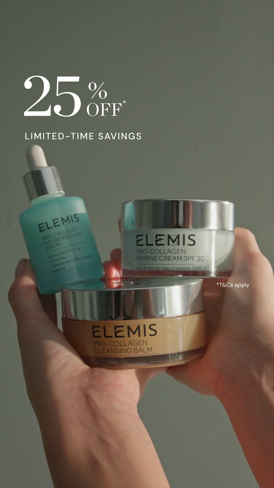 Elemis Facebook ad: 25% off: reveal your radiance