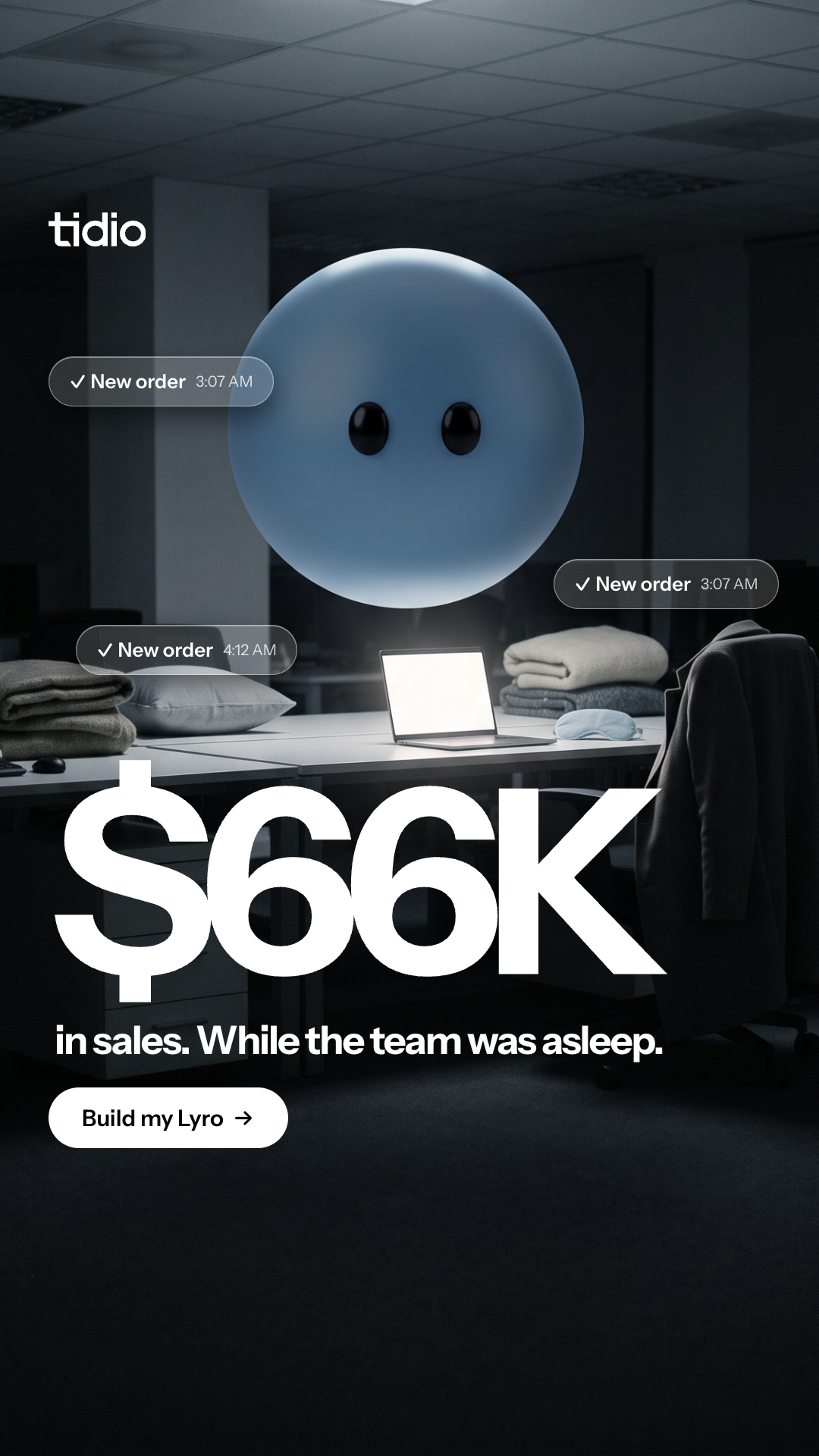 Tidio Facebook ad: Don’t Make Customers Wait Until Morning