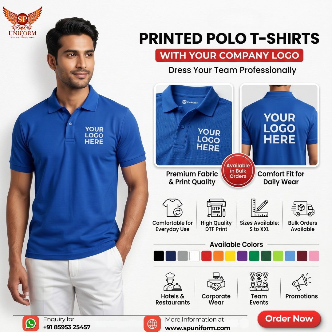SPuniform Facebook ad: Premium Polo T-Shirts, Custom Printed for Your Team!