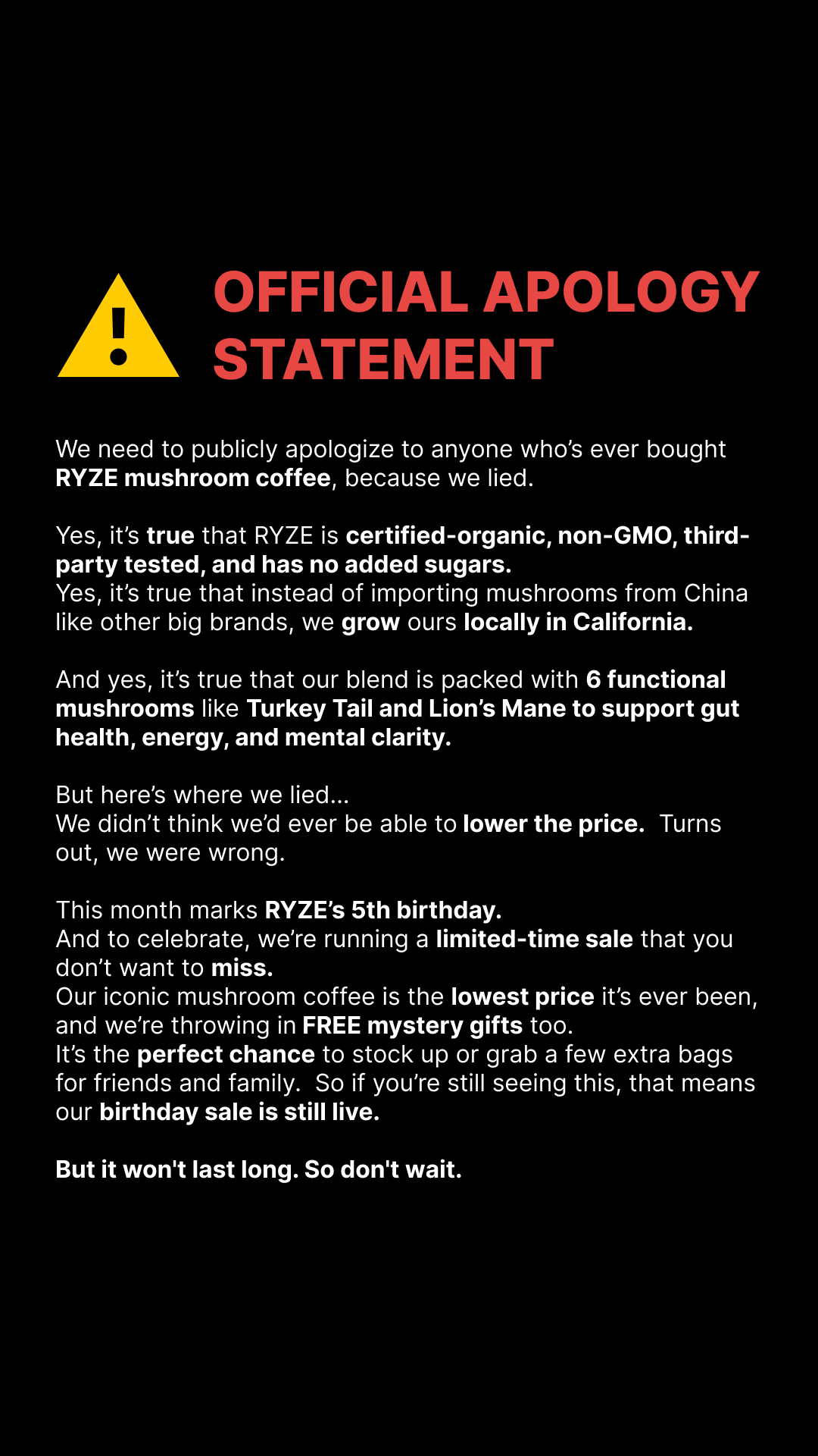 RYZE Superfoods Facebook ad