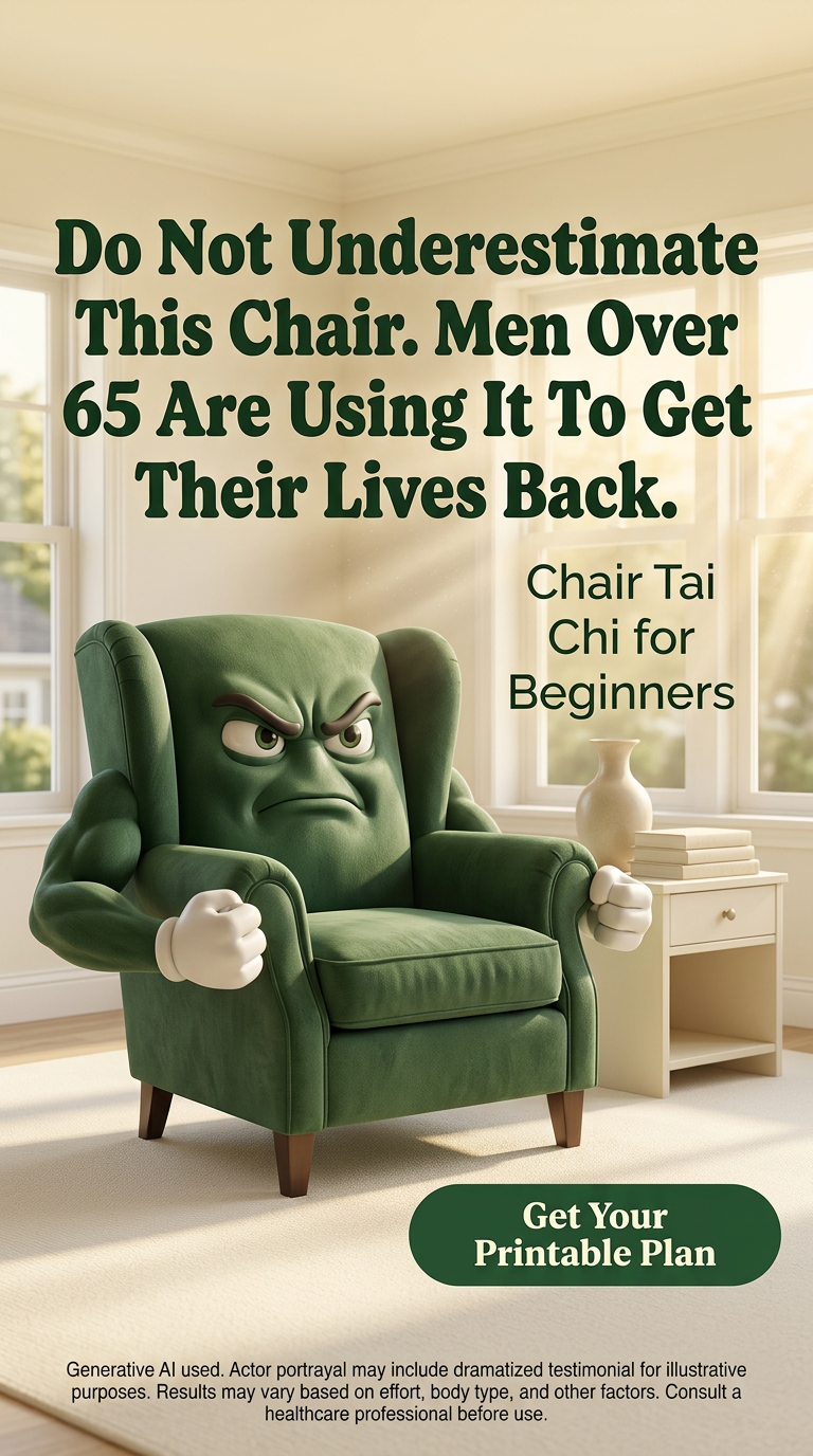 28 Days Chair Tai Chi Challenge Facebook ad: 7 min practice. Real-world strength.