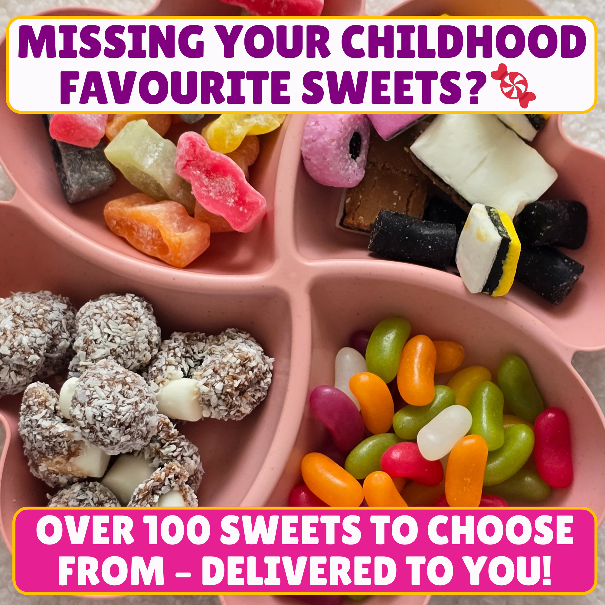 Candy Delivered Facebook ad: Your Favourite Pick & Mix Sweets, Delivered