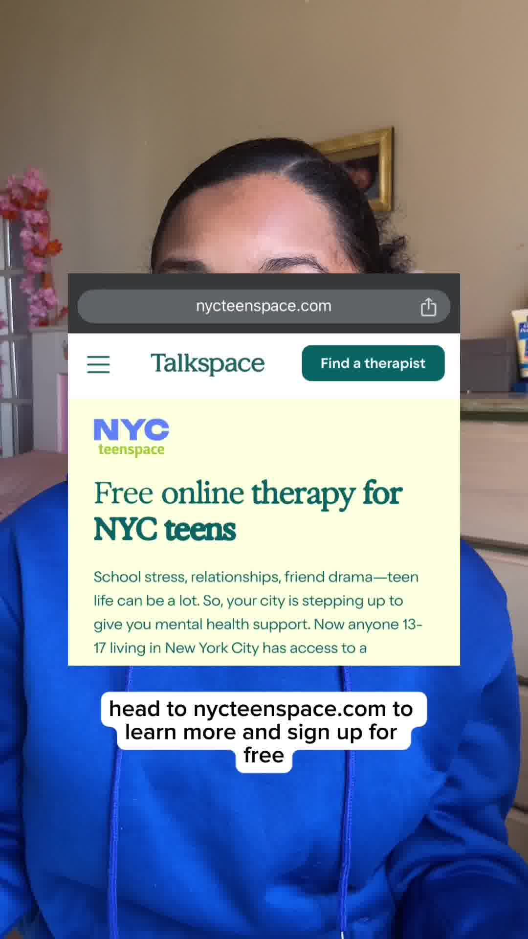 Talkspace Facebook ad: Free therapy for NYC teens