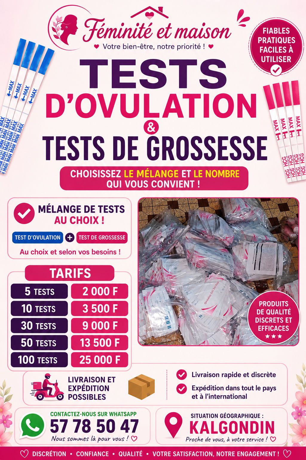 Féminité et maison Facebook ad: TESTS D'OVULATION & TESTS DE GROSSESSE DISPONIBLES