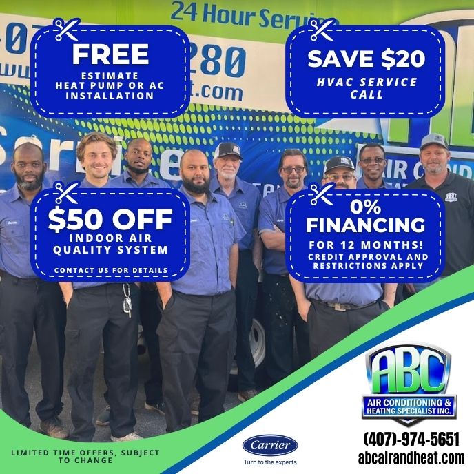 ABC Air Conditioning and Heating Specialist Facebook ad: Specials To Help You Save!