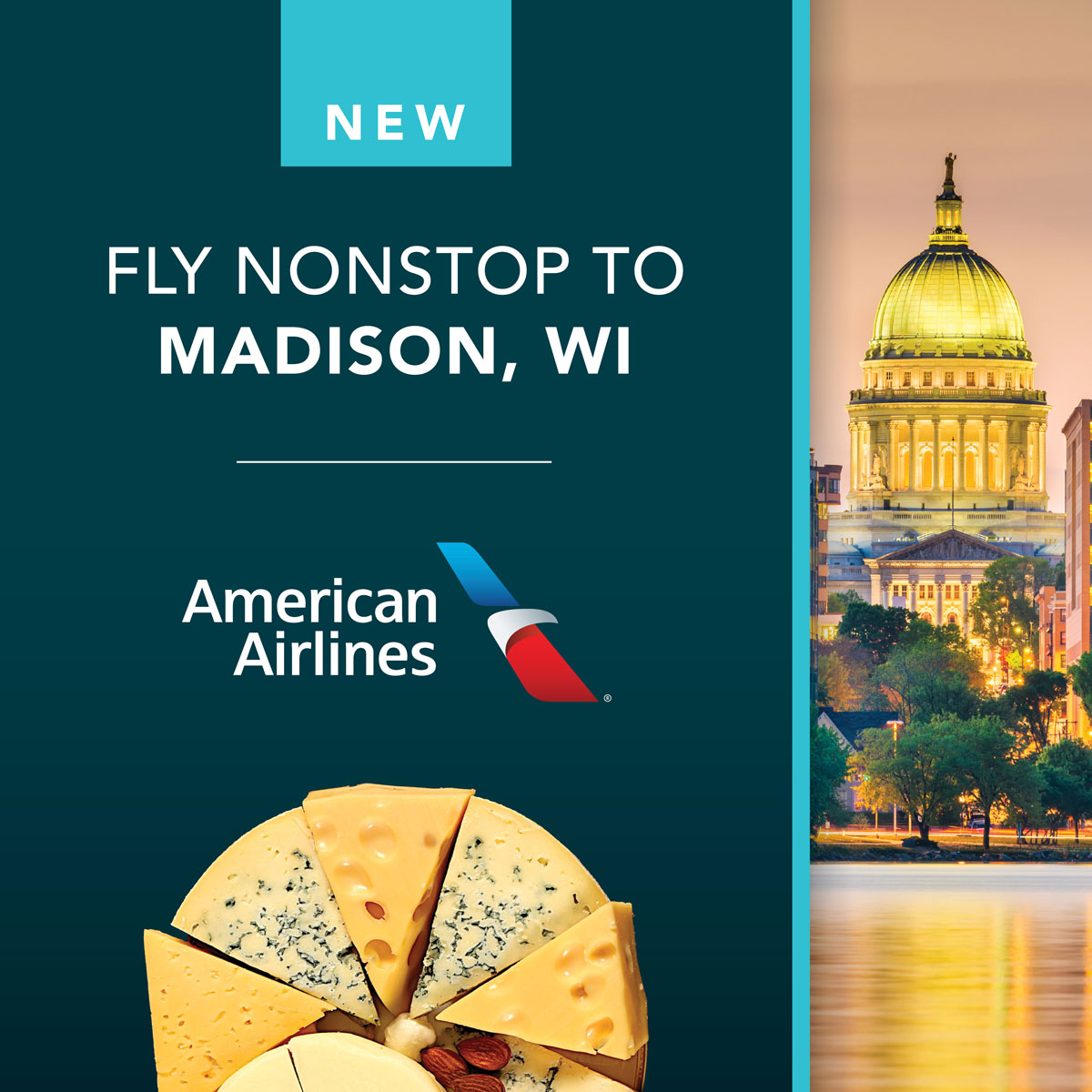 Dane County Regional Airport Facebook ad: New Nonstop to Madison