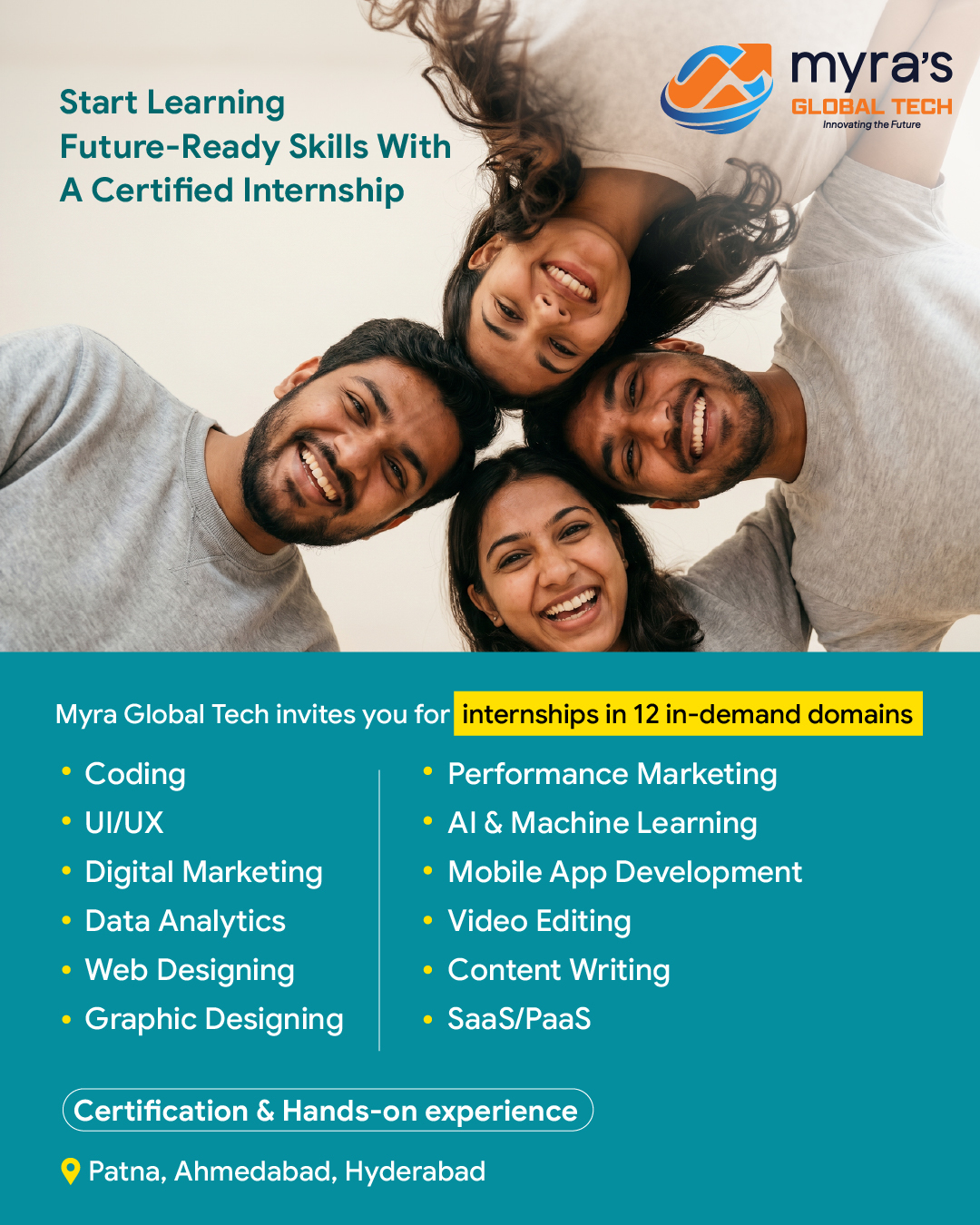 Myra Global Tech Facebook ad: Apply for Certified Internships