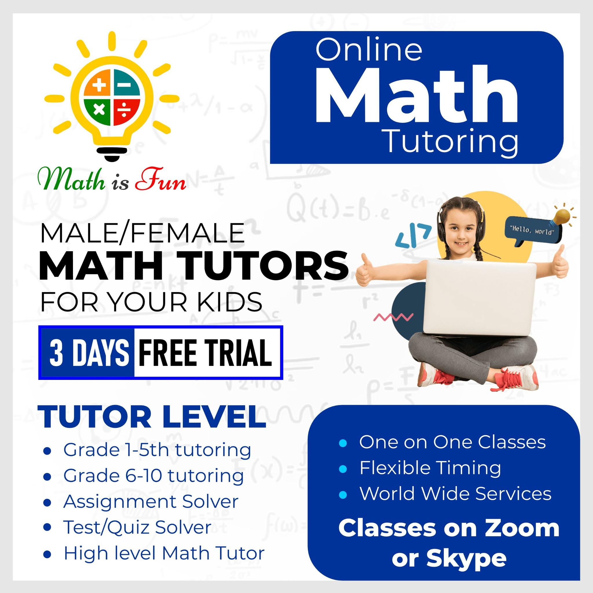 Maths is Fun Facebook ad: Online Math Tutoring for Kids!