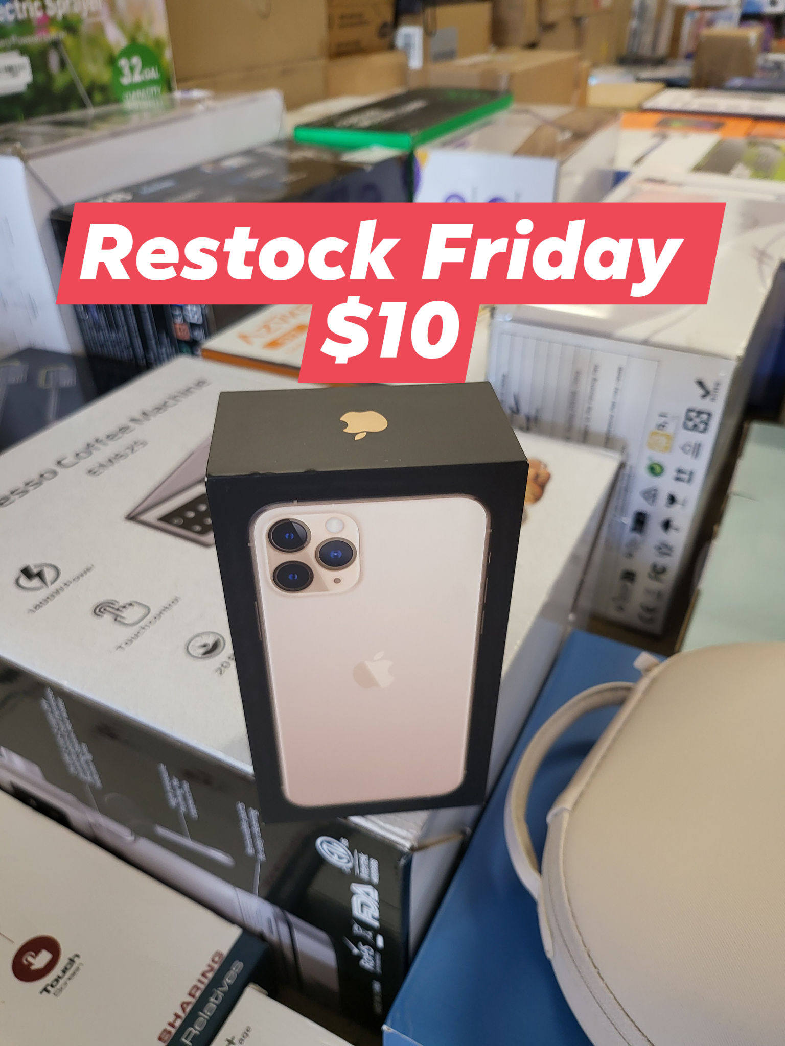 Crazy Deals Outlet Bin Store Facebook ad: FRIDAY RESTOCK IS HERE!