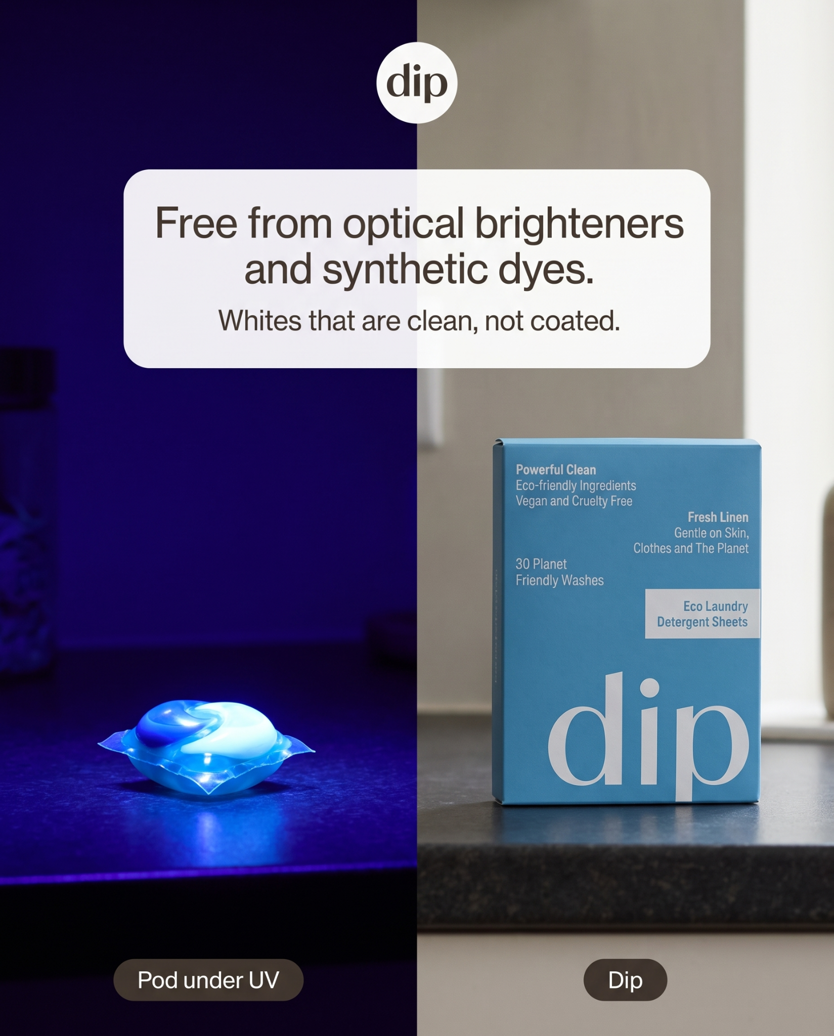 We Are Dip Facebook ad: Your Detergent Glows Under UV