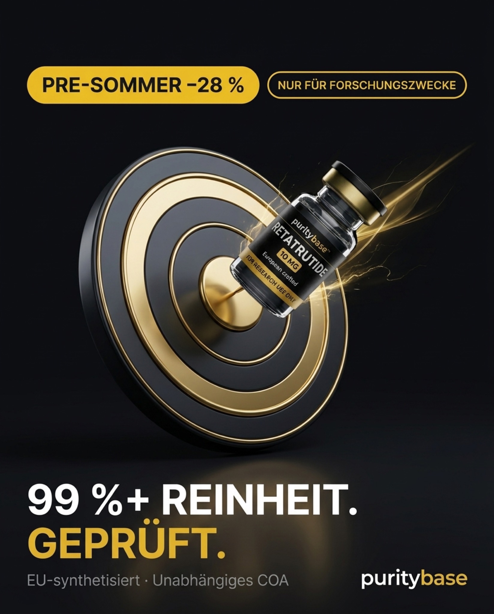 PurityBase Facebook ad: ≥99 % Reinheit. Unabhängig geprüft. Sofort lieferbar