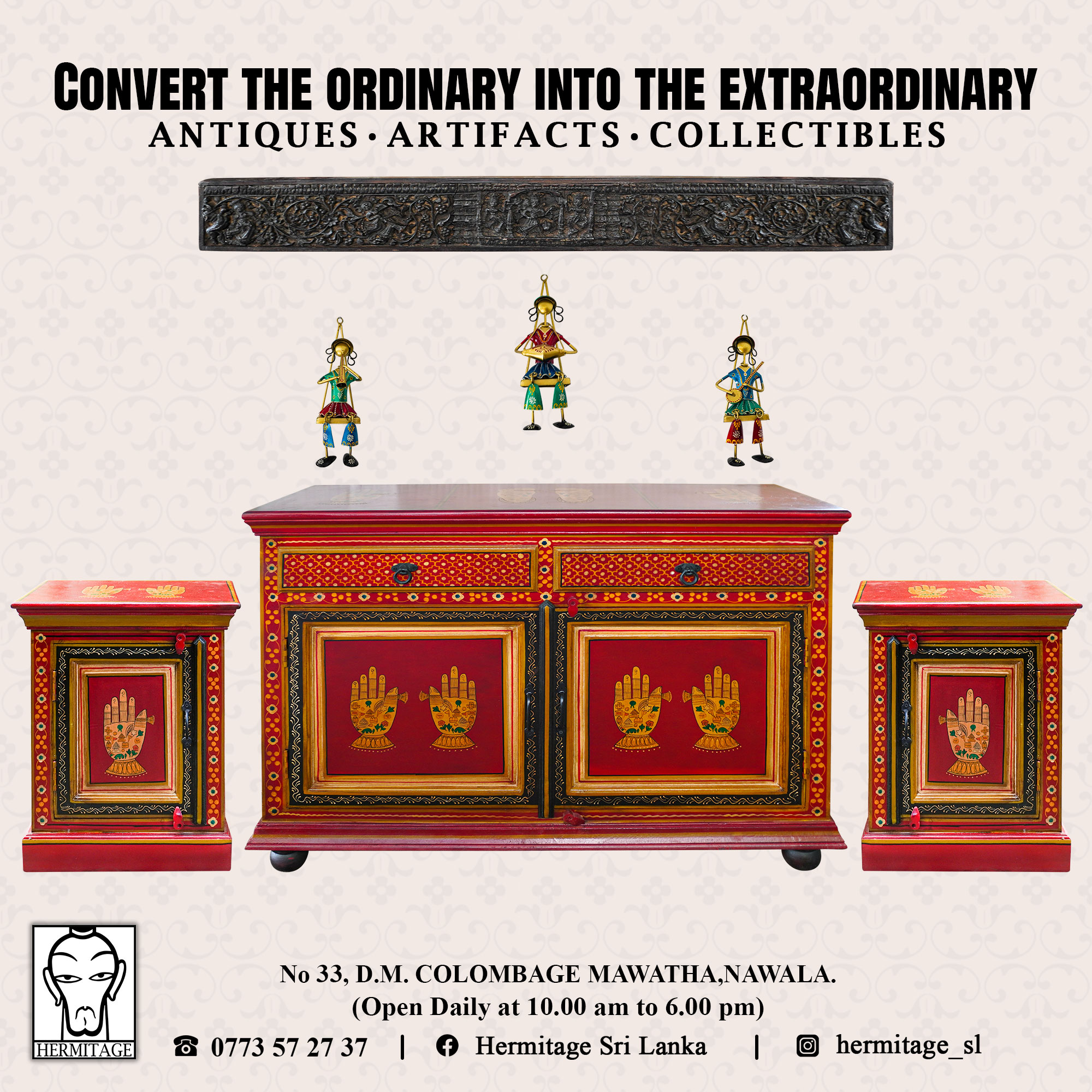 Hermitage Sri Lanka Facebook ad: ๐๐ง๐ญ๐ข๐ช๐ฎ๐๐ฌ โข ๐๐ซ๐ญ๐ข๐๐๐๐ญ๐ฌ โขโฆ