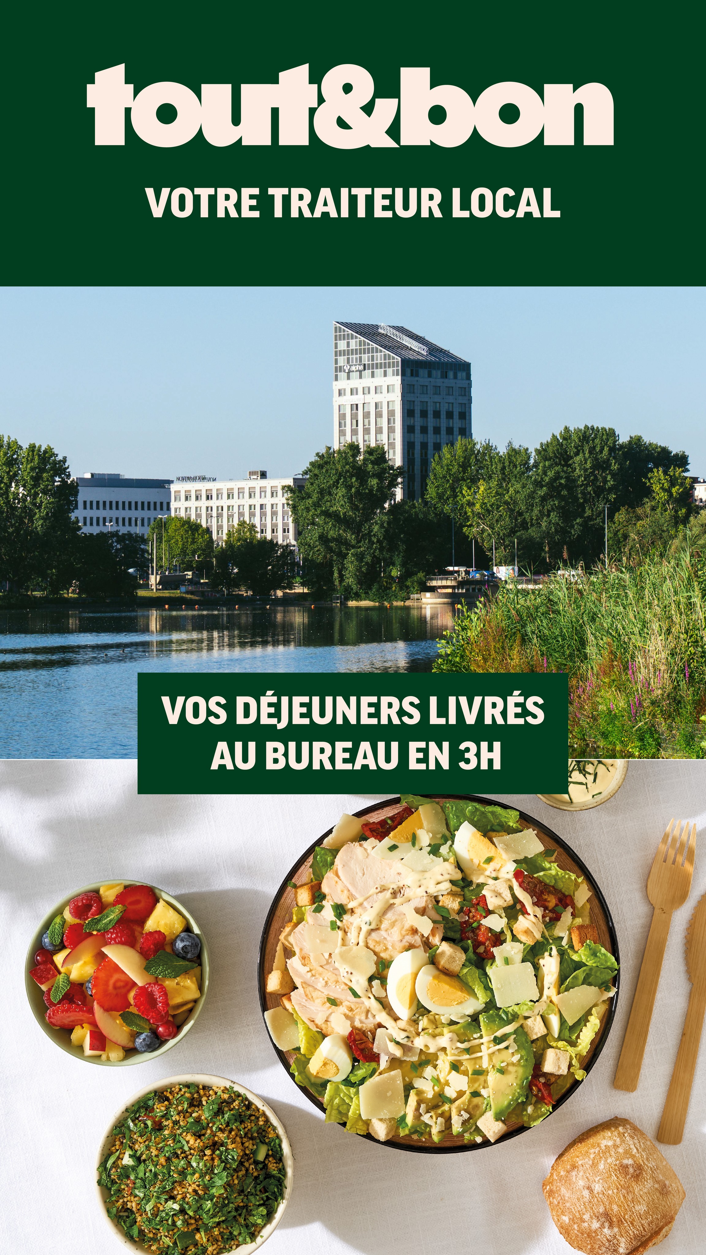 Tout&Bon Facebook ad: Plateaux repas livrés en 3h à Cergy!