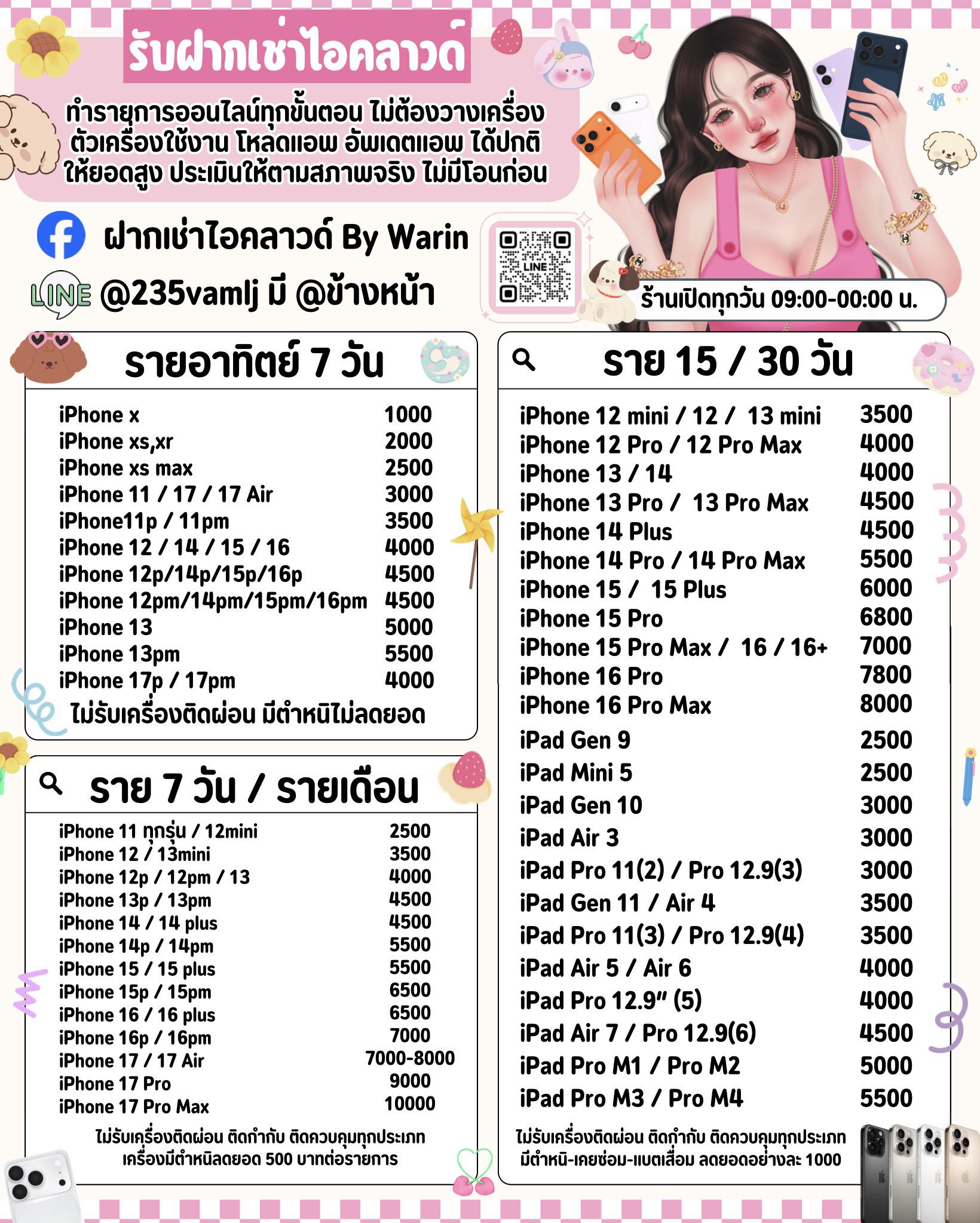 ฝากเช่าไอคลาวด์ By Warin Facebook ad: ไม่รับเครื่องติดผ่อน ติดกับกับควบคุม