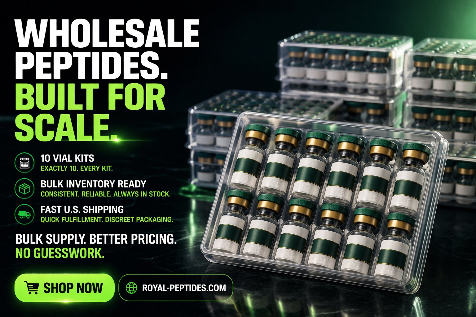 Royal Peptides USA Facebook ad: Wholesale only. Built for volume.