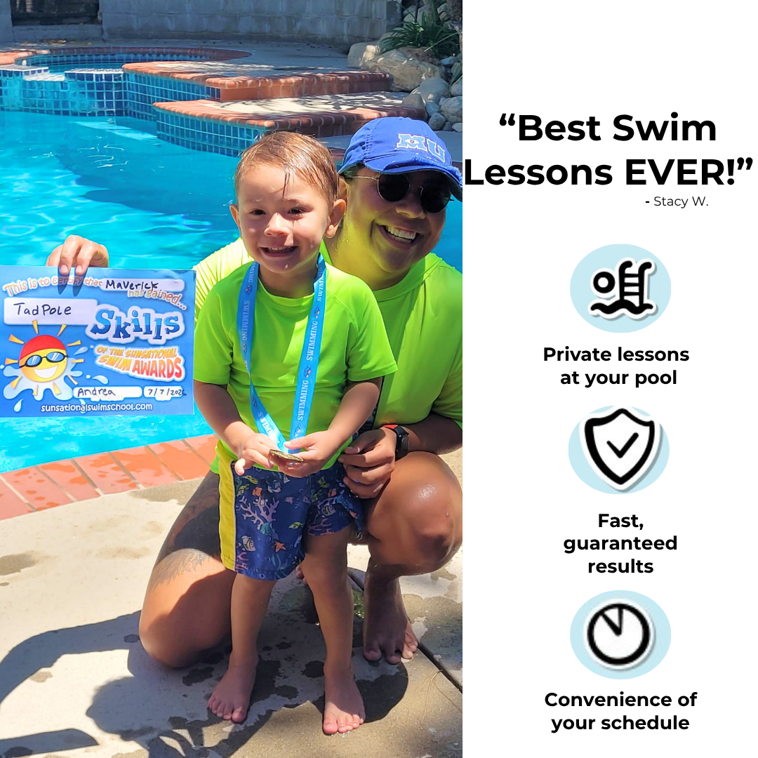 Sunsational Swim School - Home Swimming Lessons Facebook ad: Learn to Swim in Weeks with At-home lessons!