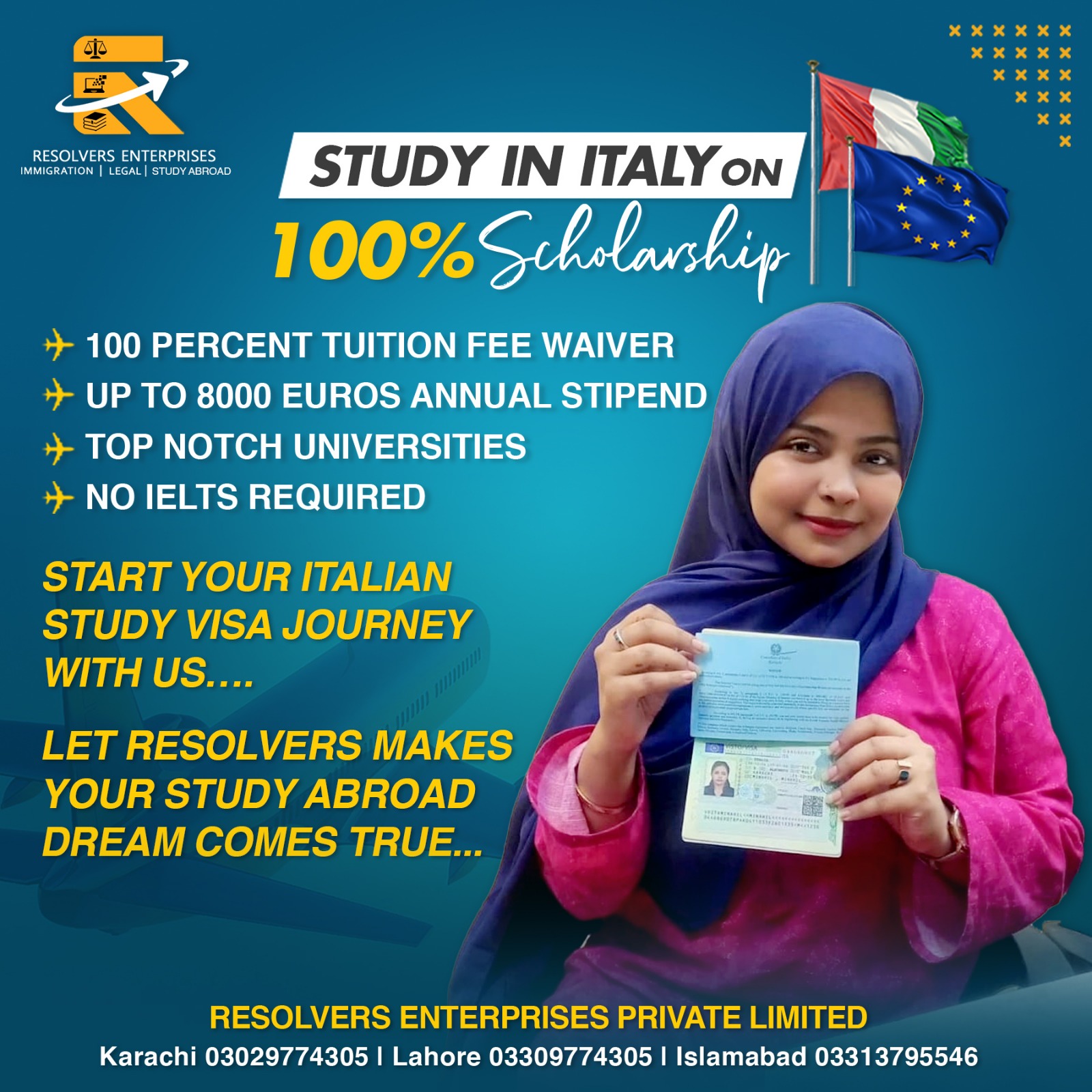 Resolvers Enterprises Facebook ad: 𝗗𝗿𝗲𝗮𝗺𝗶𝗻𝗴 𝗼𝗳 𝗦𝘁𝘂𝗱𝘆 𝗔𝗯𝗿𝗼𝗮𝗱!