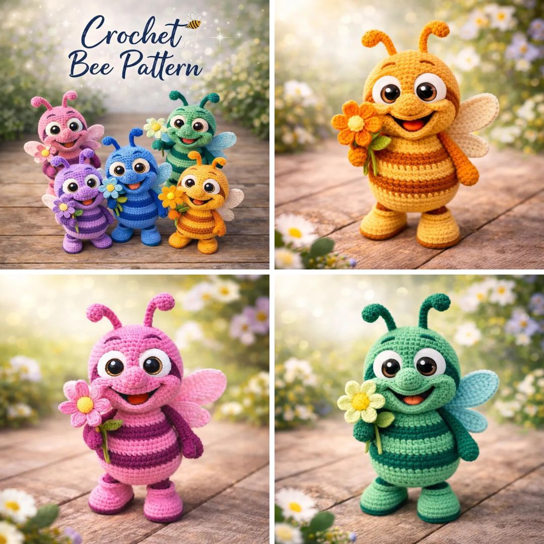 Yarnelleshop Facebook ad: Bee Plush with Flower Amigurumi Pattern