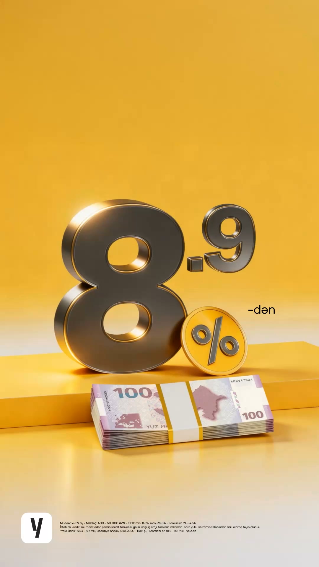 Yelo Bank Facebook ad: 8.9%-dən krediti indi al!
