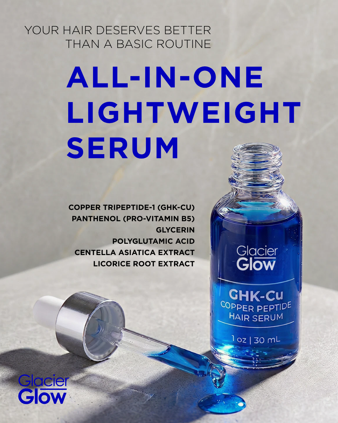 Glacierglowghk Facebook ad: 10% GHK-Cu Copper Peptides for Visibly Stronger Hair