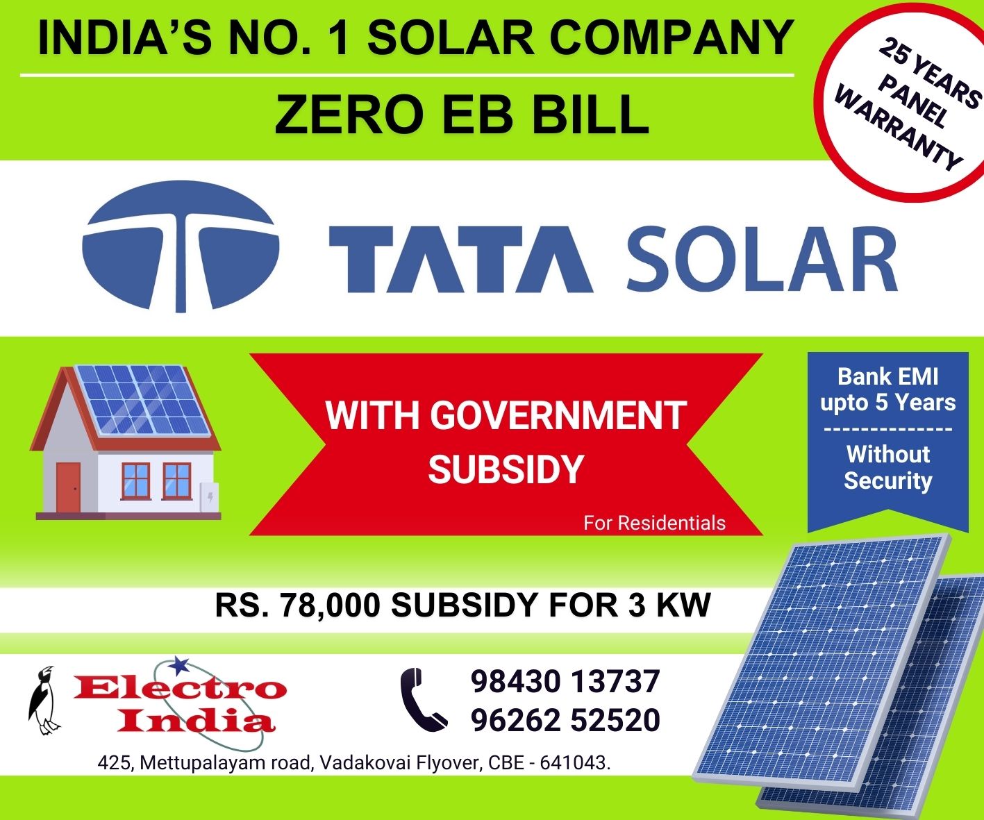 TATA Solar - Electro India Facebook ad: TATA Solar with Government Subsidy