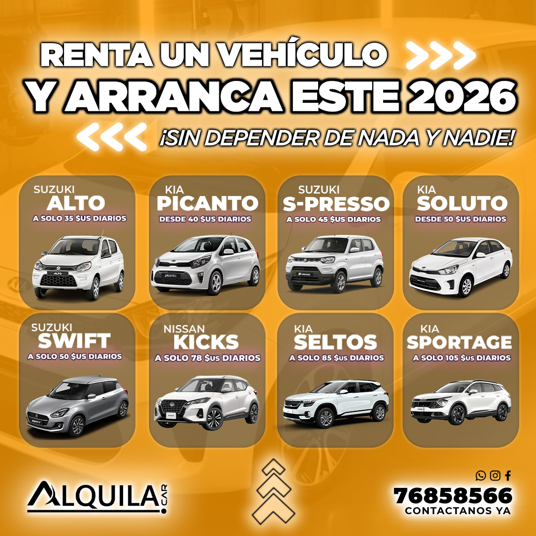 Alquila CAR Bolivia Facebook ad: RENTA UN VEHÍCULO Y ARRANCA ESTE 2026 SIN…