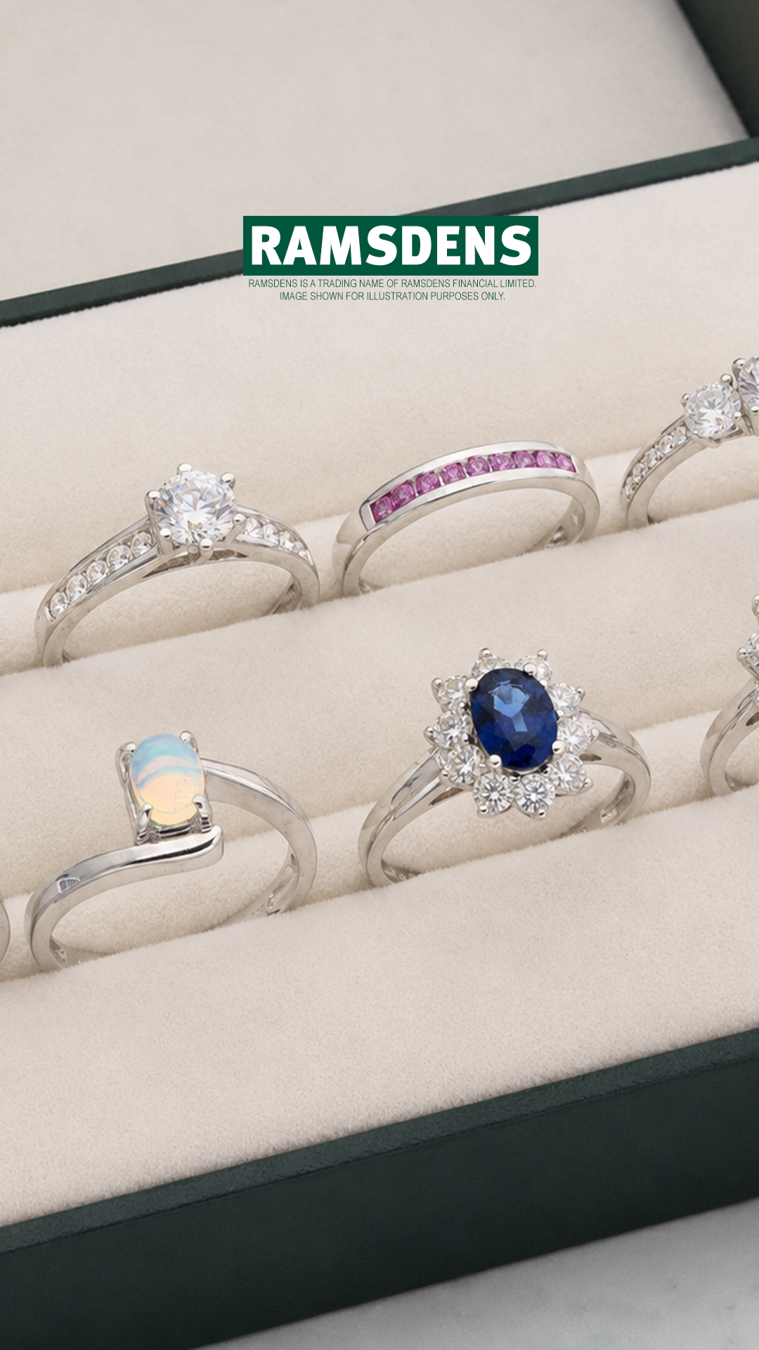 RAMSDENS Facebook ad: Shop White Gold Jewellery