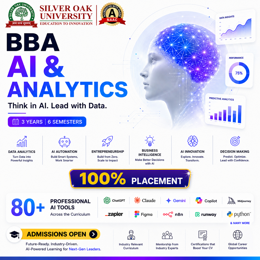 Silver Oak University Facebook ad: Admissions Open for BBA AI