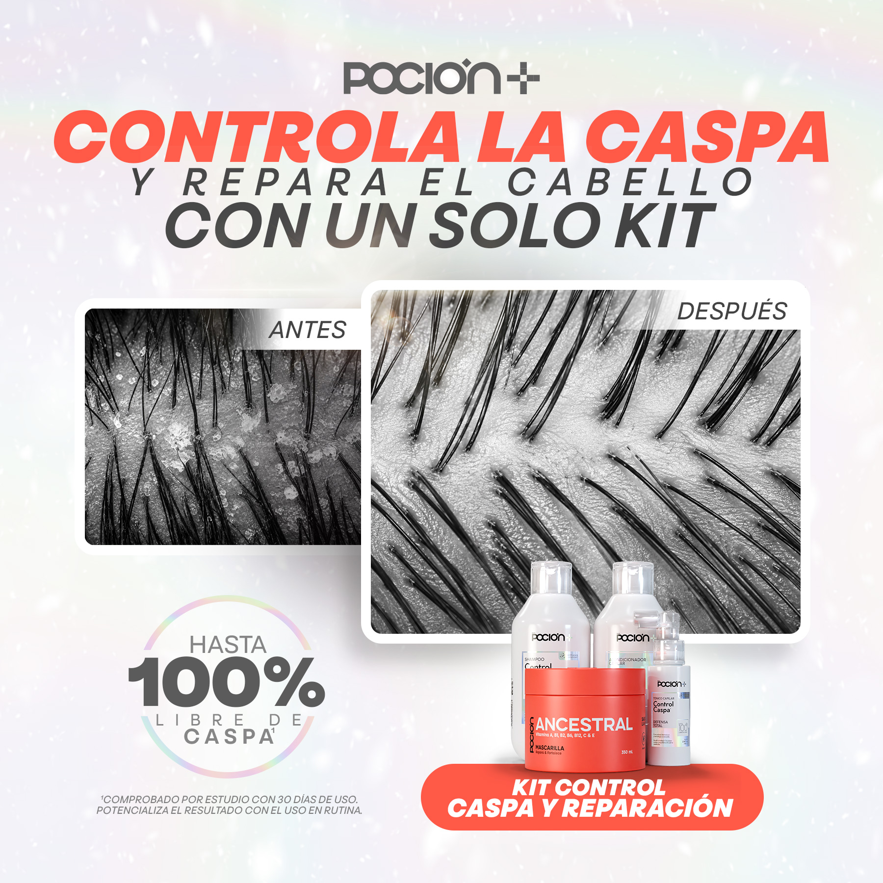 La Pocion Facebook ad: ¿Caspa y cabello dañado al mismo tiempo?