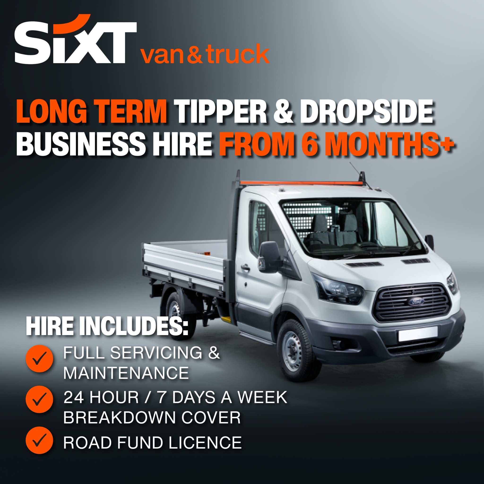 SIXT van & truck UK Facebook ad: Long Term Dropside & Tipper Hire