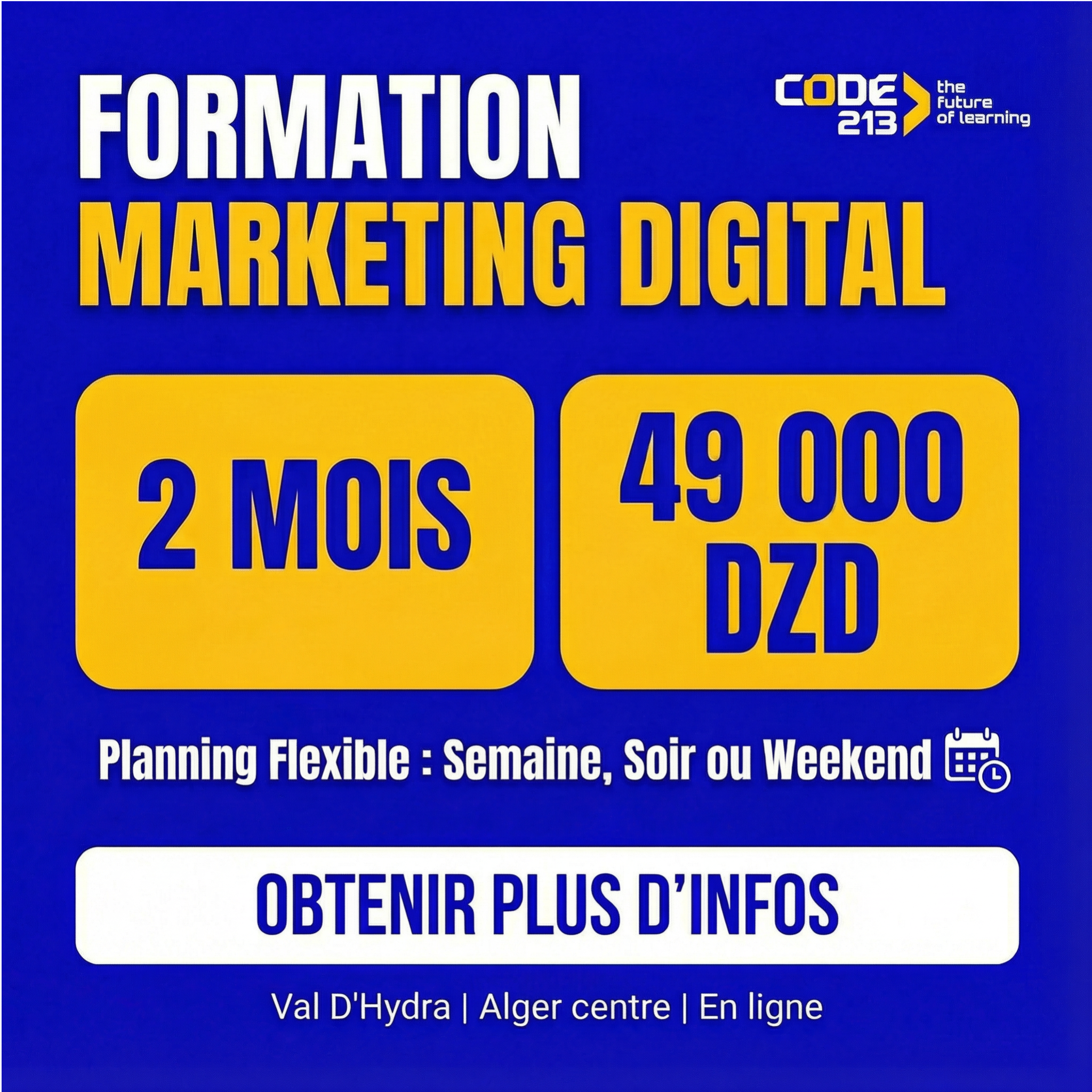 Code213 Facebook ad: Formation 100% pratique!