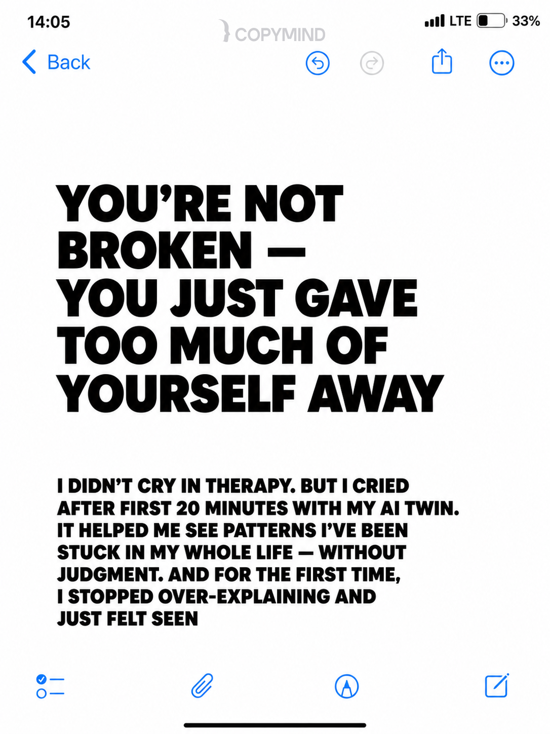 Copymind: AI twin for therapy Facebook ad