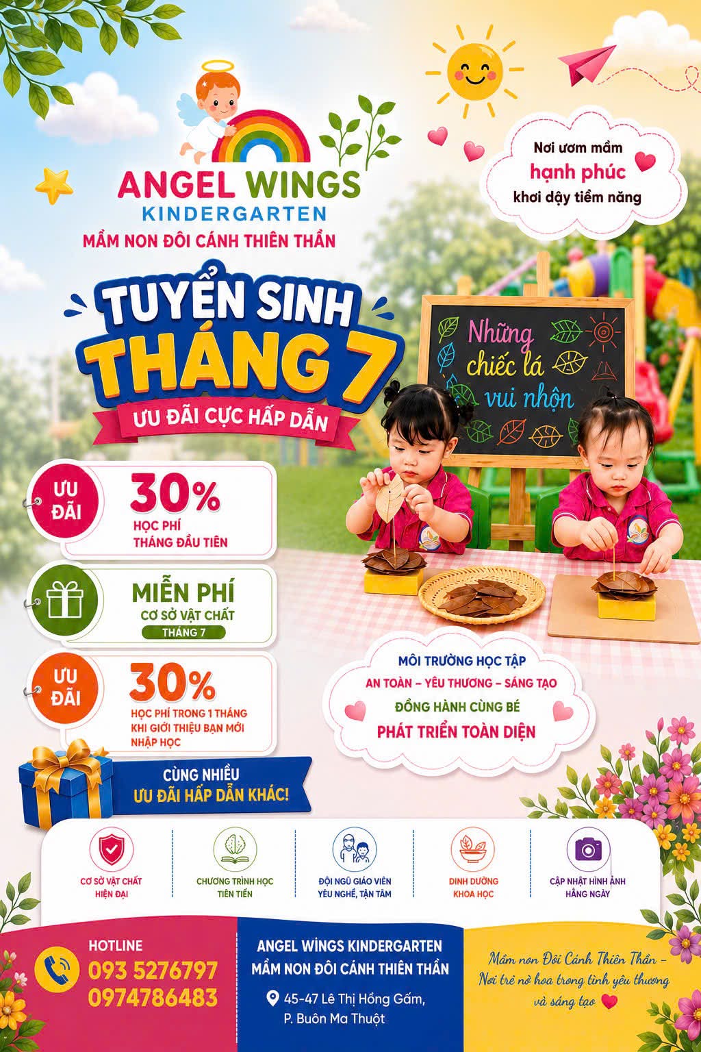 Angel Wings Kindergarten Facebook ad: TUYỂN SINH THÁNG 7, ƯU ĐÃI HẤP DẪN…