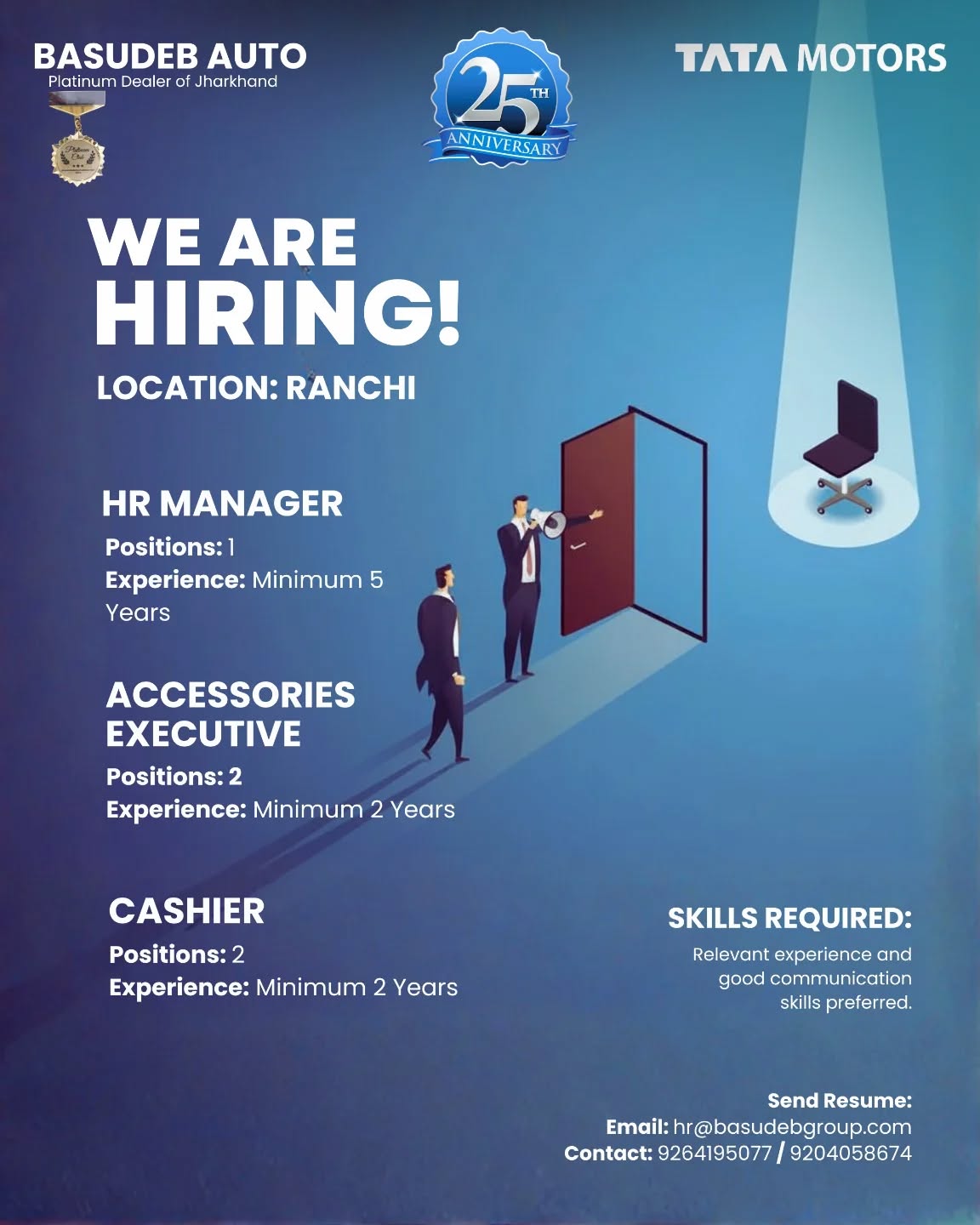 Basudeb Auto Ltd. TATA Motors Facebook ad: WE ARE HIRING | JOIN BASUDEB AUTO (RANCHI)