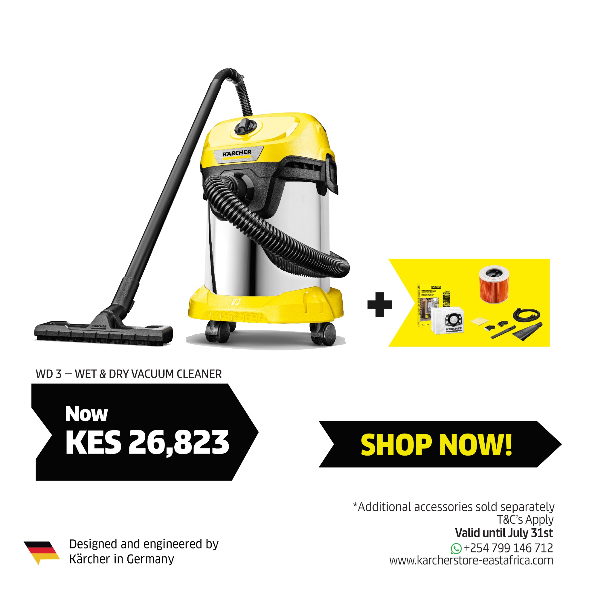 Karcher East Africa Facebook ad: KES 26,823 Kärcher WD 3 Wet & Dry Vacuum Cleaner