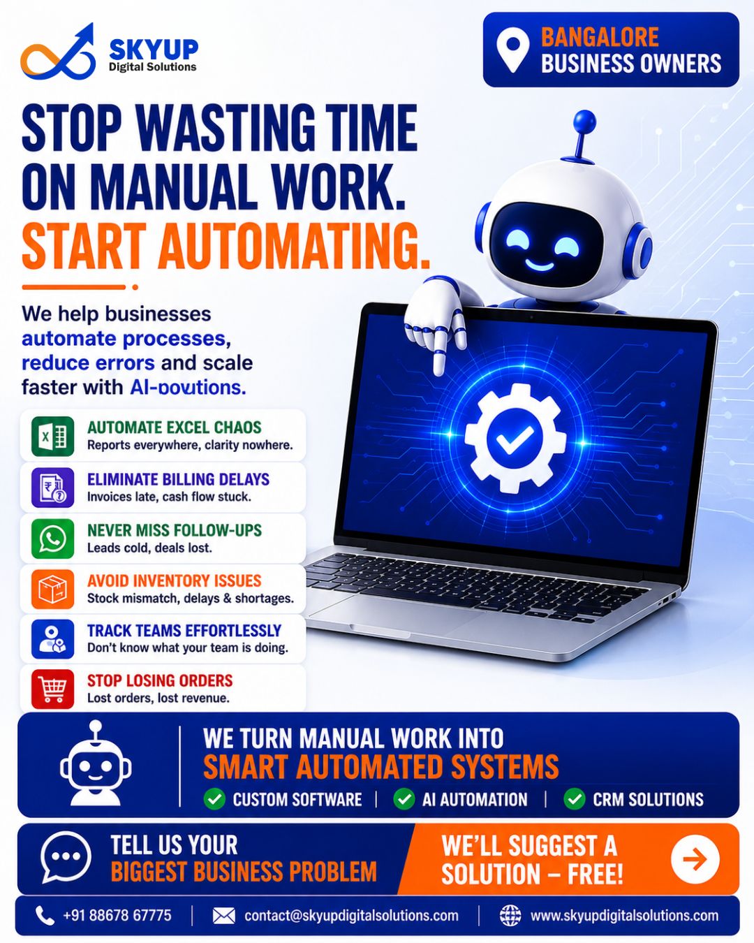 SKYUP Digital Solutions Facebook ad: Stop Wasting Time on Manual Work