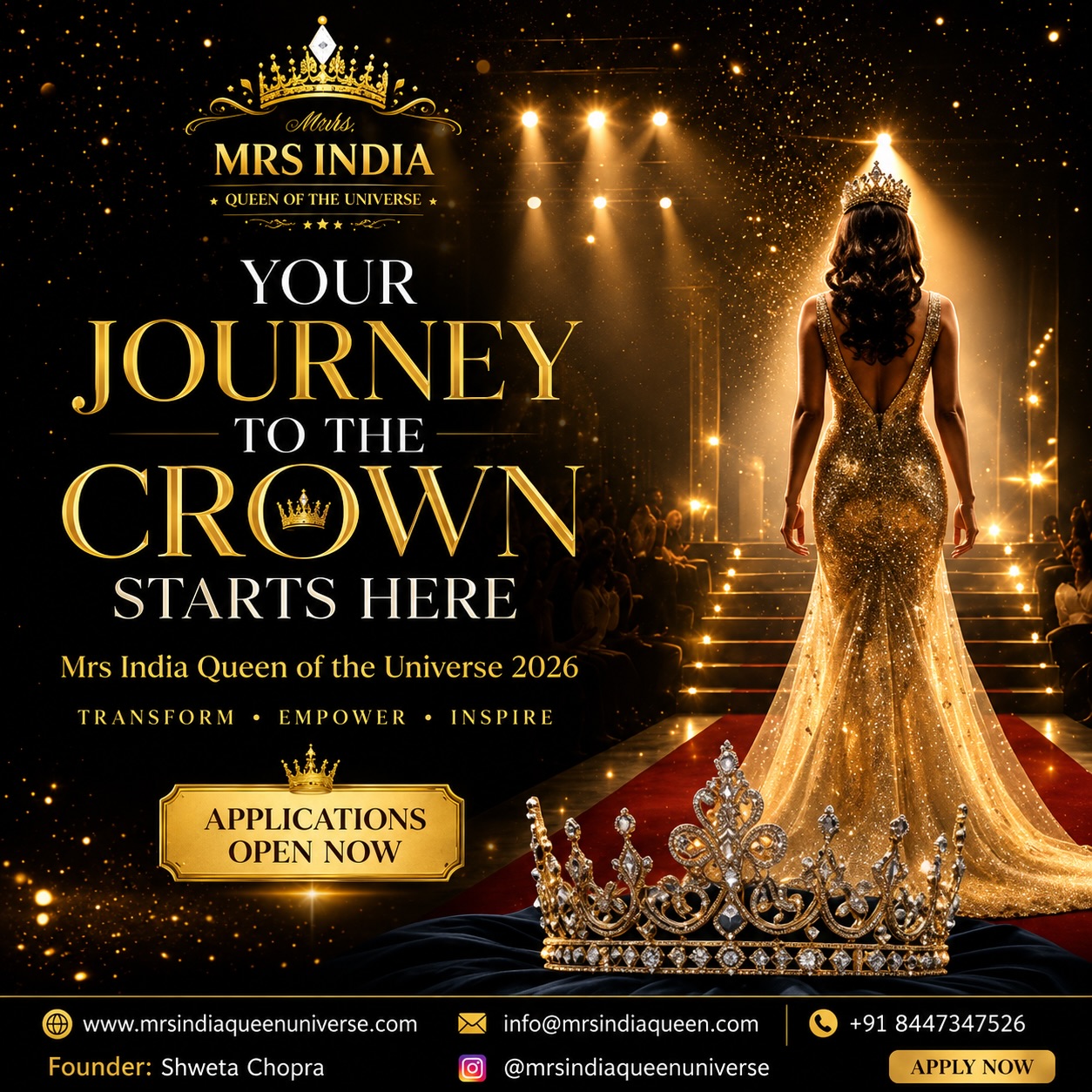 Mrs India Queen of the Universe Facebook ad: YOUR JOURNEY TO THE CROWN STARTS HERE